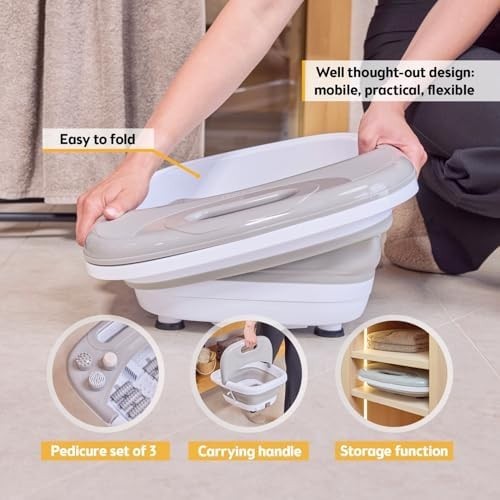 Foldable Electric Foot Spa Massager 450W Heat Bubbles Infrared Rollers