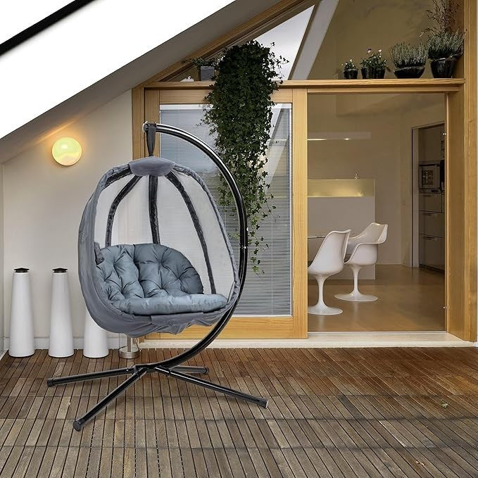 Hanging Egg Chair with Stand Foldable Swing Hammock Cushion Indoor Outdoor