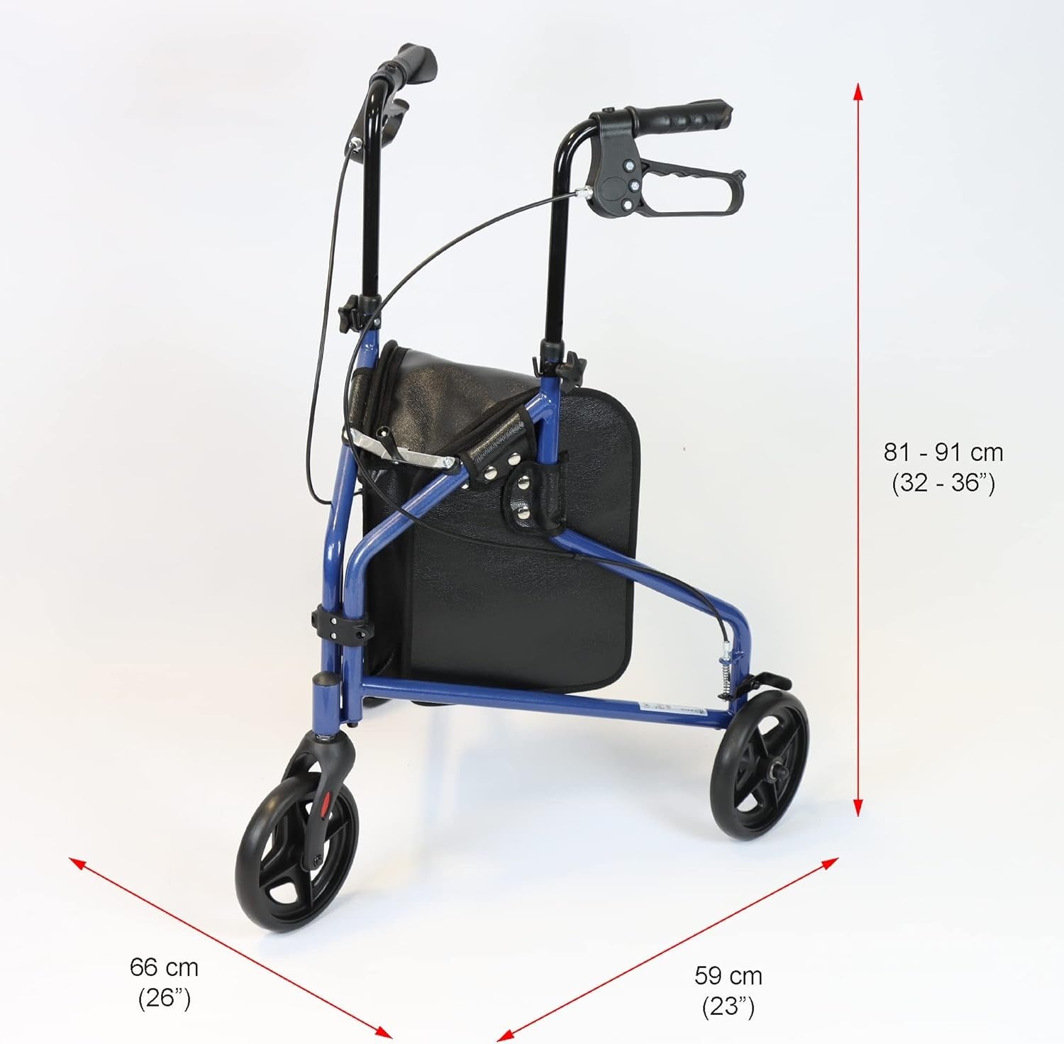 3 Wheel Rollator Walker Lightweight Folding Mobility Aid with Brakes & Bag