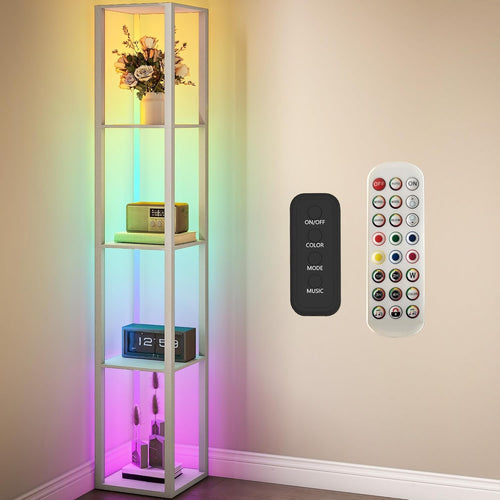 RGB LED Floor Lamp with Shelves Dimmable Remote Control Corner Light