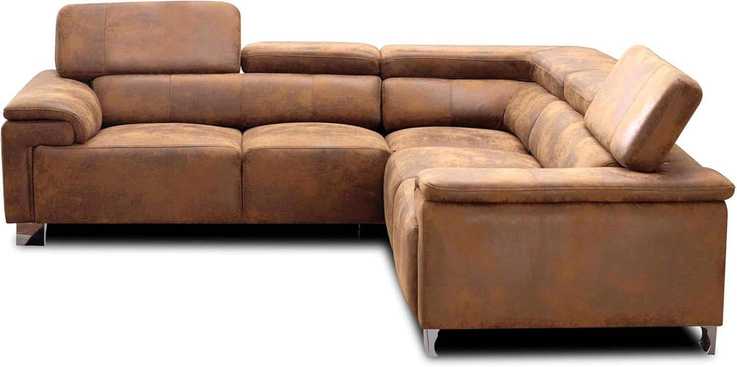 Brown Faux Leather 5-Seater L Shaped Corner Sofa Adjustable Headrests