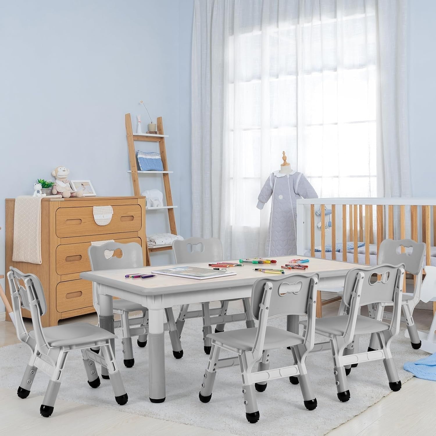 Adjustable Kids Table & 6 Chairs Set – Ergonomic, Easy Clean, Age 2–10