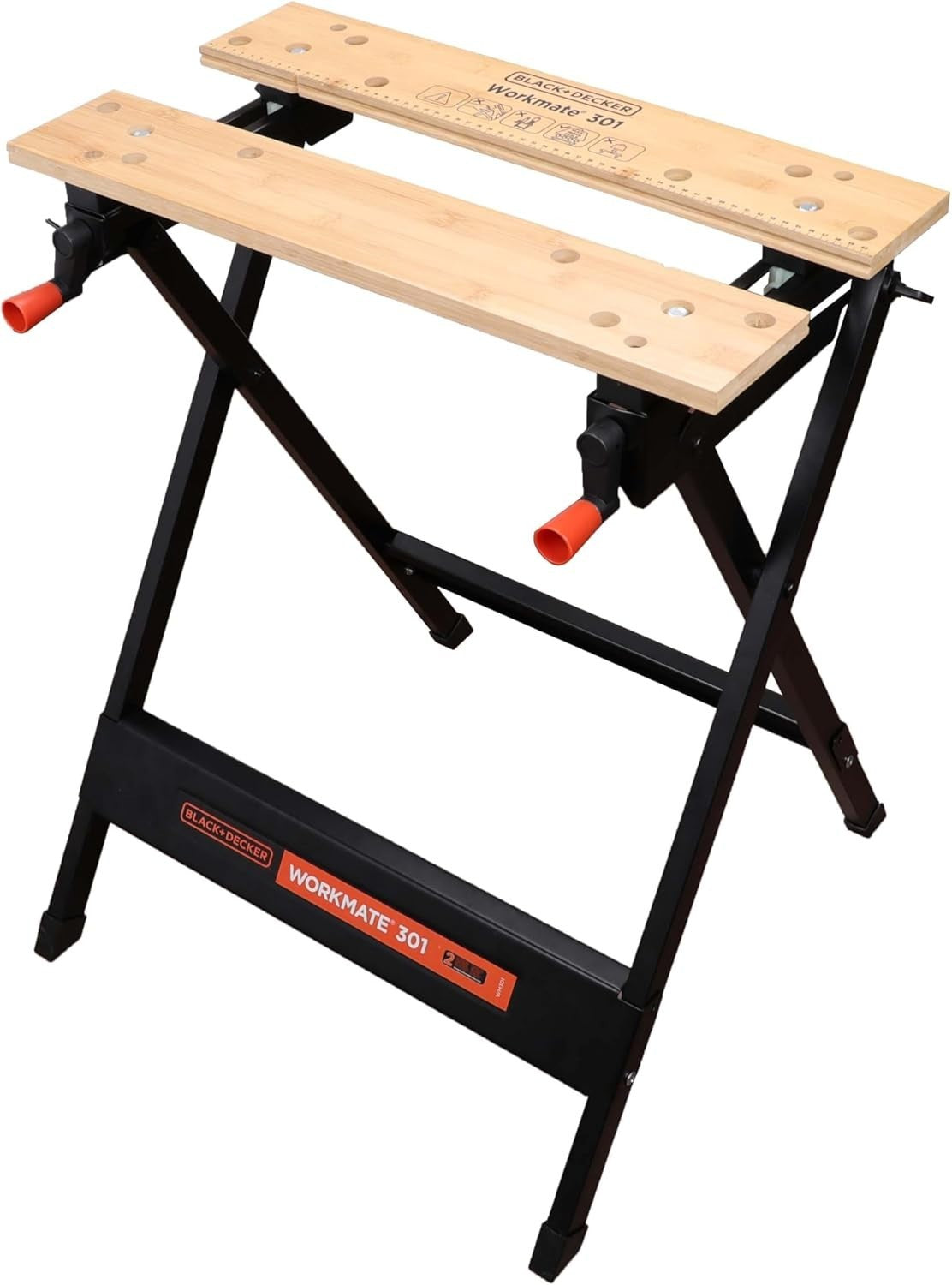 Foldable Portable Workbench with Clamp System Steel Frame Bamboo Top WM301