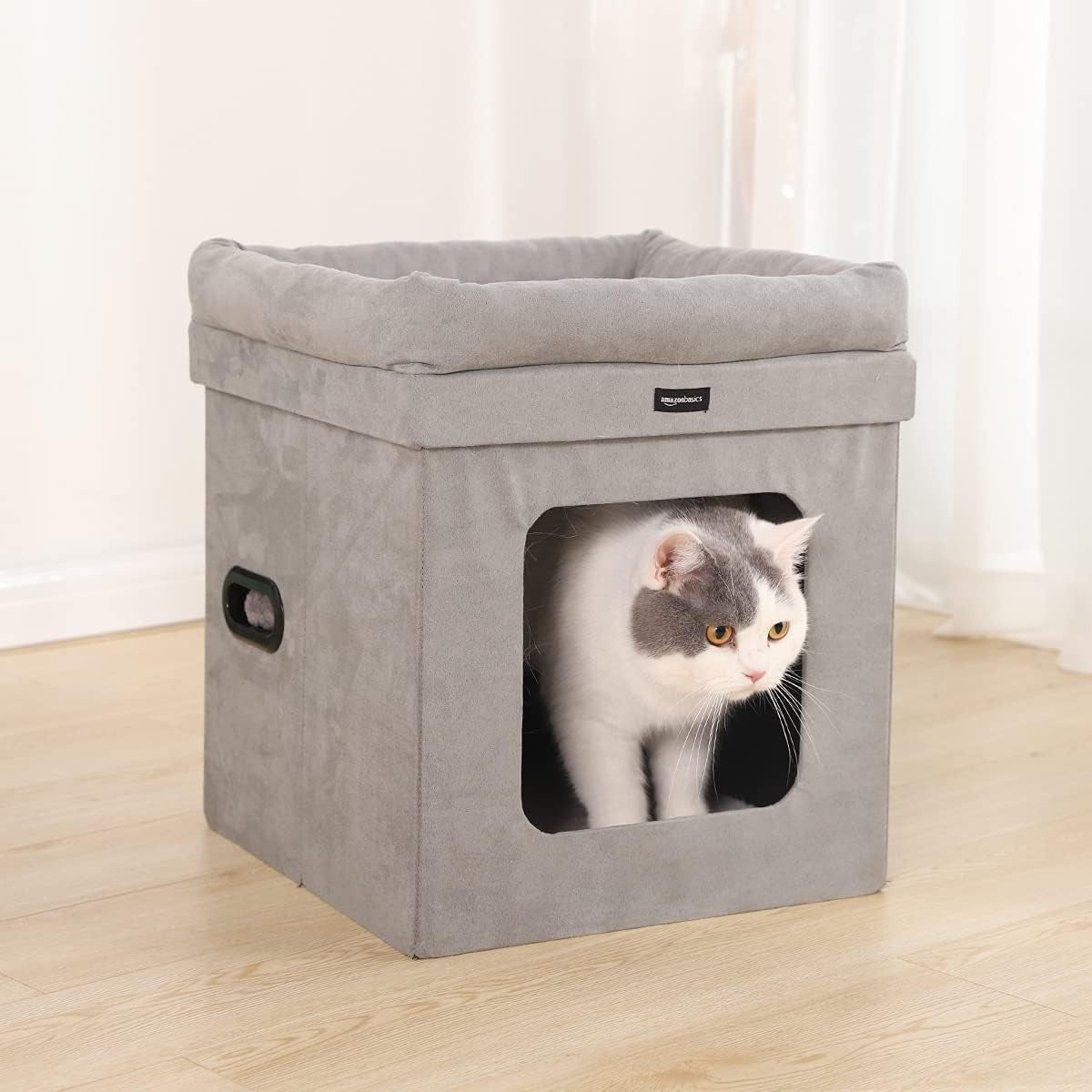 Collapsible Cat House Bed Indoor Cube Hideaway Soft Sherpa Pet Cave