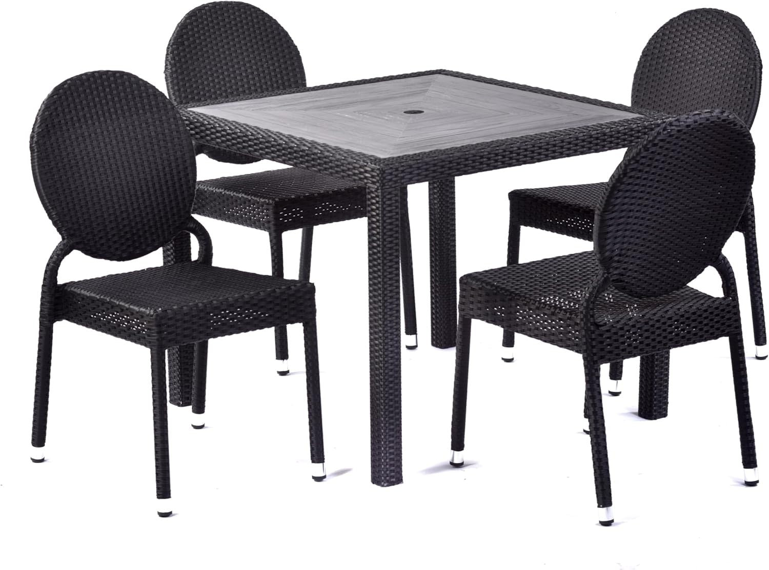 Black Rattan Side Chair Stackable Round Back Garden Patio Dining Seat