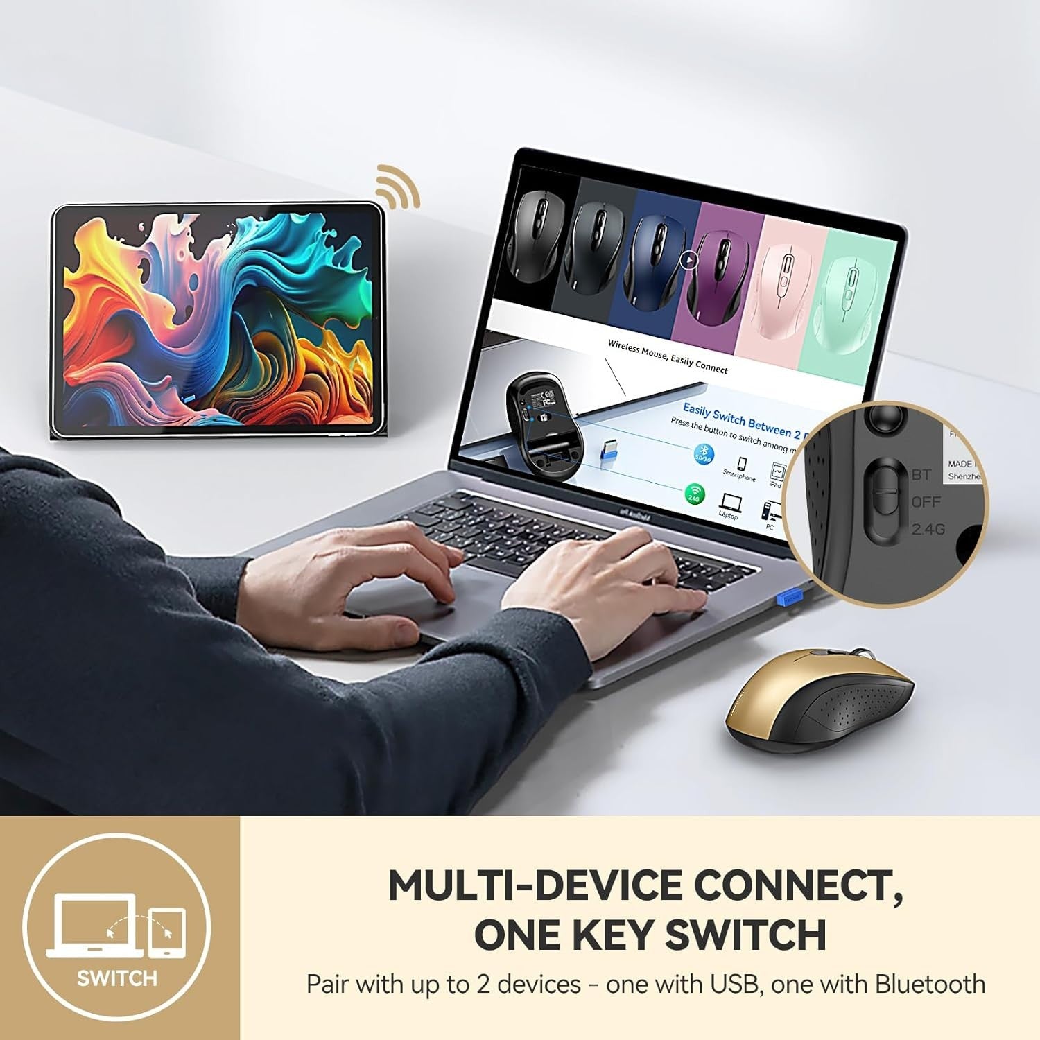 Luxury Gold Wireless Mouse 4000 DPI Dual Mode Ergonomic Long Battery Life