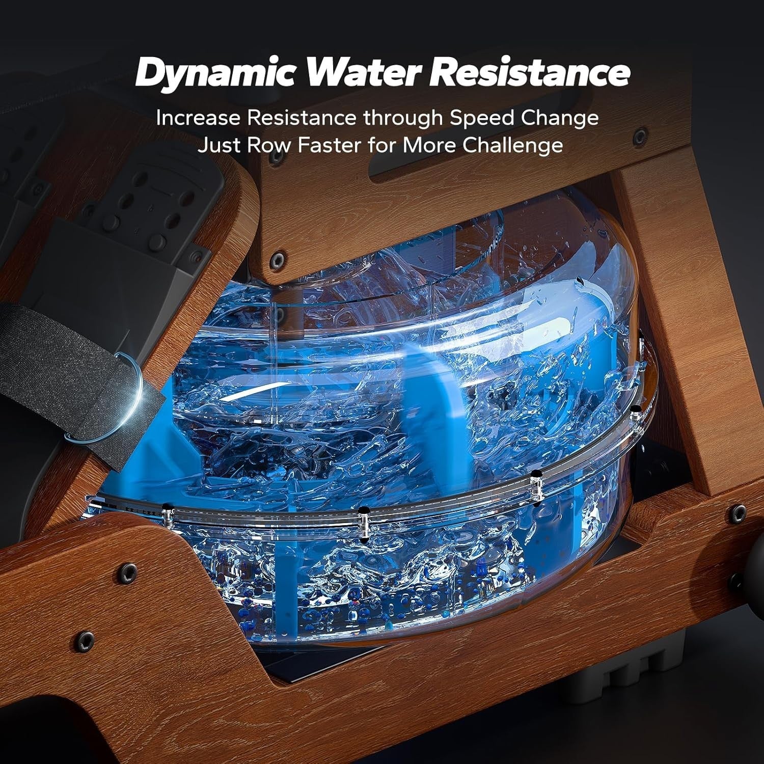 Wood Water Rowing Machine 6-Level Resistance 22L Tank Quiet App Compatible Home