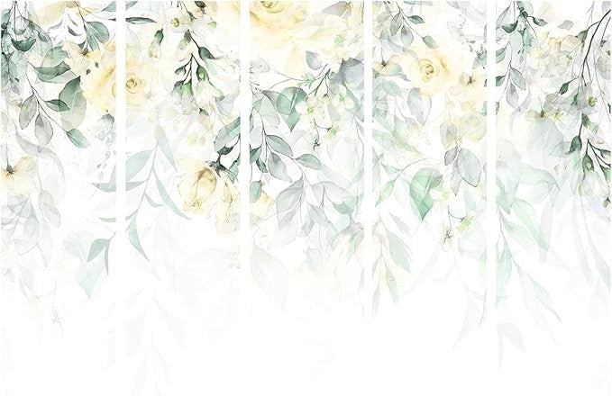 Yellow Green Leaf 5 Panel Room Divider 225x172cm Single Sided Screen