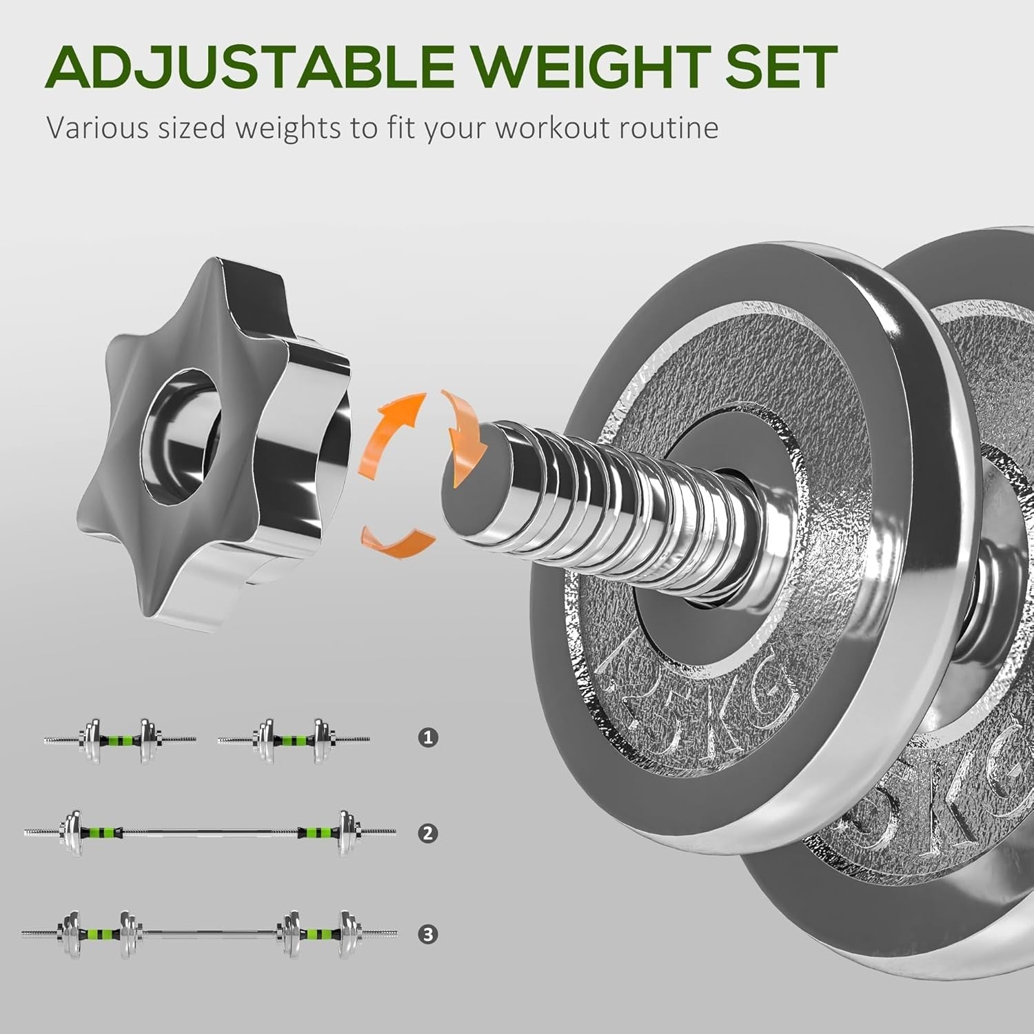 20kg Adjustable Dumbbell Barbell Set 2-in-1 Non Slip Home Gym Weights