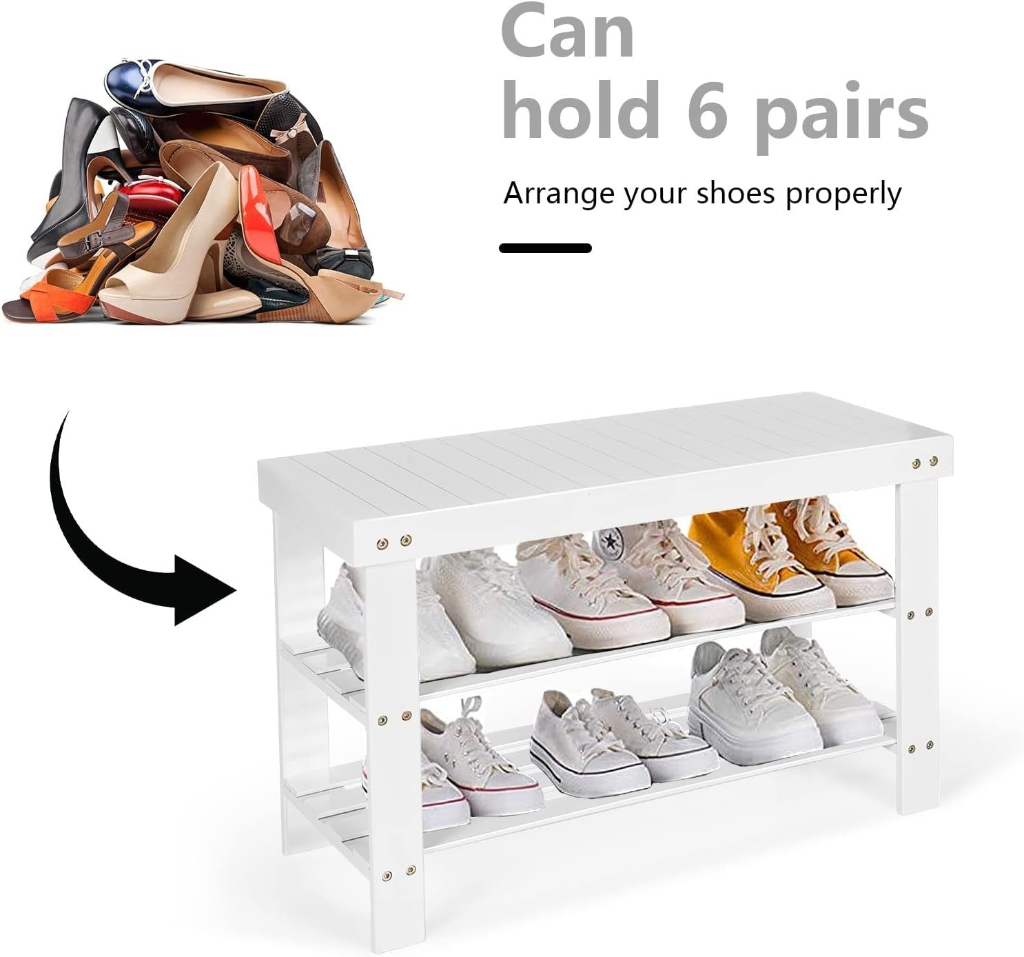 3-Tier Bamboo Shoe Storage Bench with Seat for Entryway & Hallway