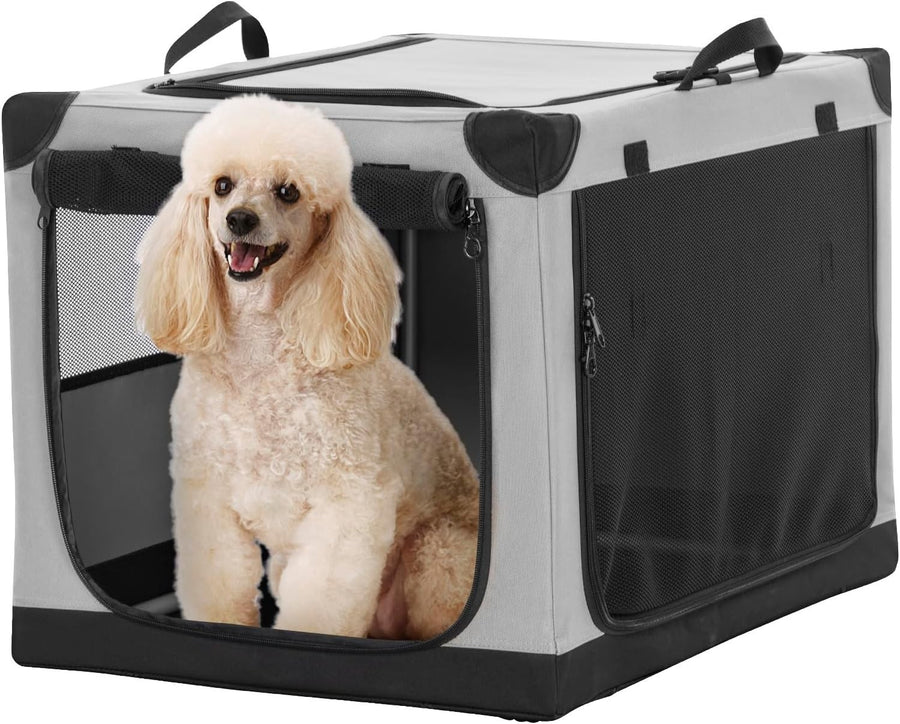 Foldable Soft Dog Crate – Portable Travel Pet Kennel for Home & Car (Grey)