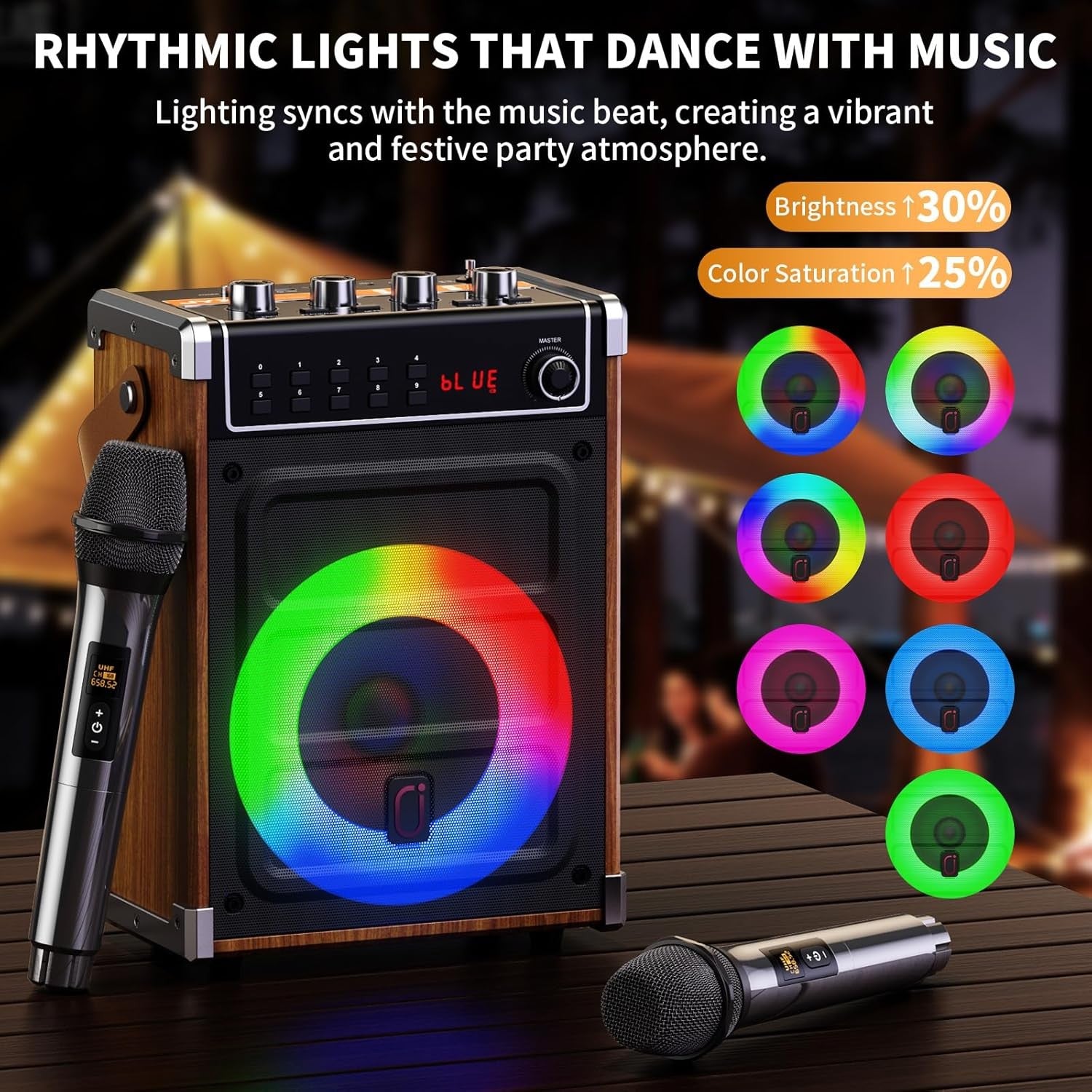Karaoke Machine with 2 Wireless Mics Bluetooth PA LED