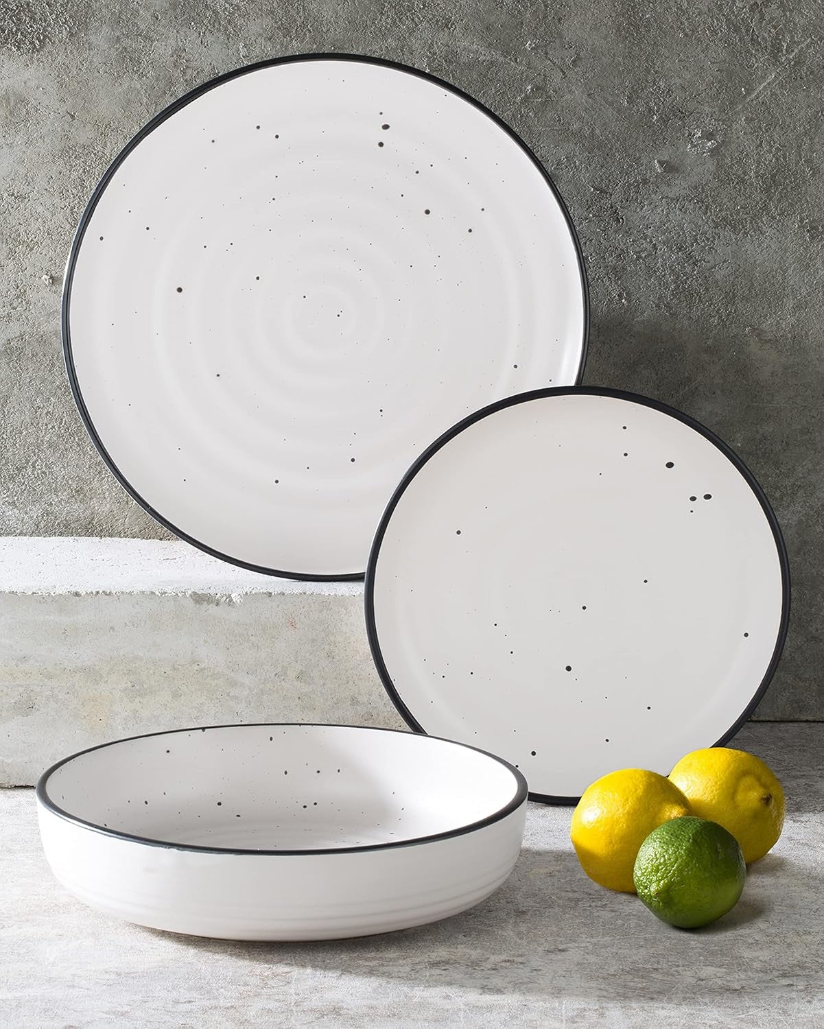 12pc Speckled Stoneware Dinner Set Plates Bowls Service for 4 Dishwasher Safe
