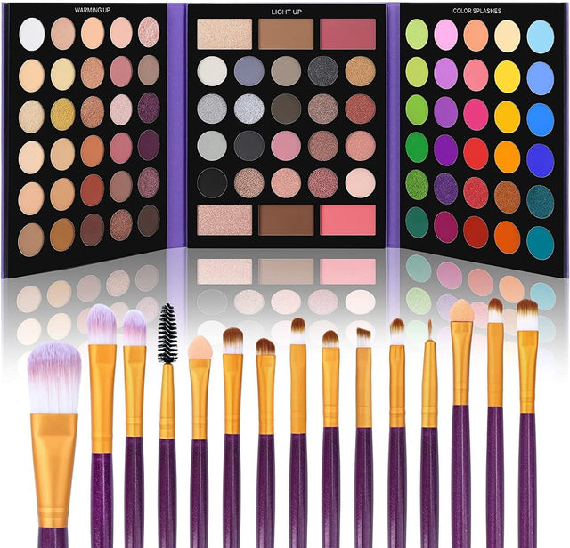 86 Color Nude Eyeshadow Palette with 15 Brushes Matte Glitter