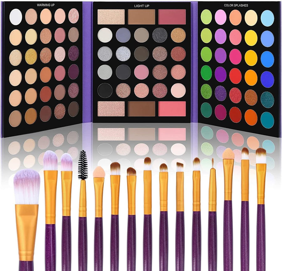 86 Color Nude Eyeshadow Palette with 15 Brushes Matte Glitter