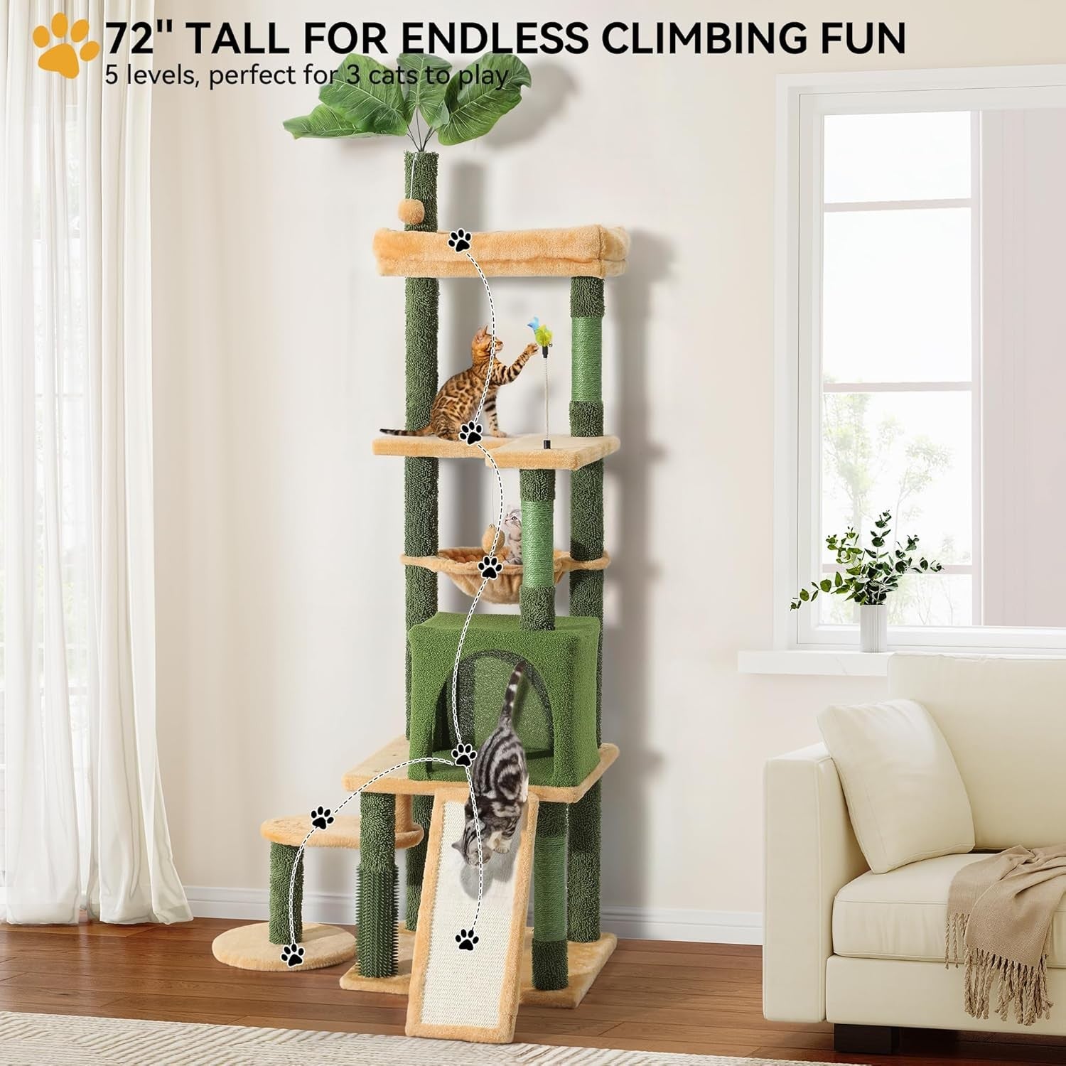 Tall Cat Tree 185cm Indoor Climbing Tower with Condo Scratching Posts