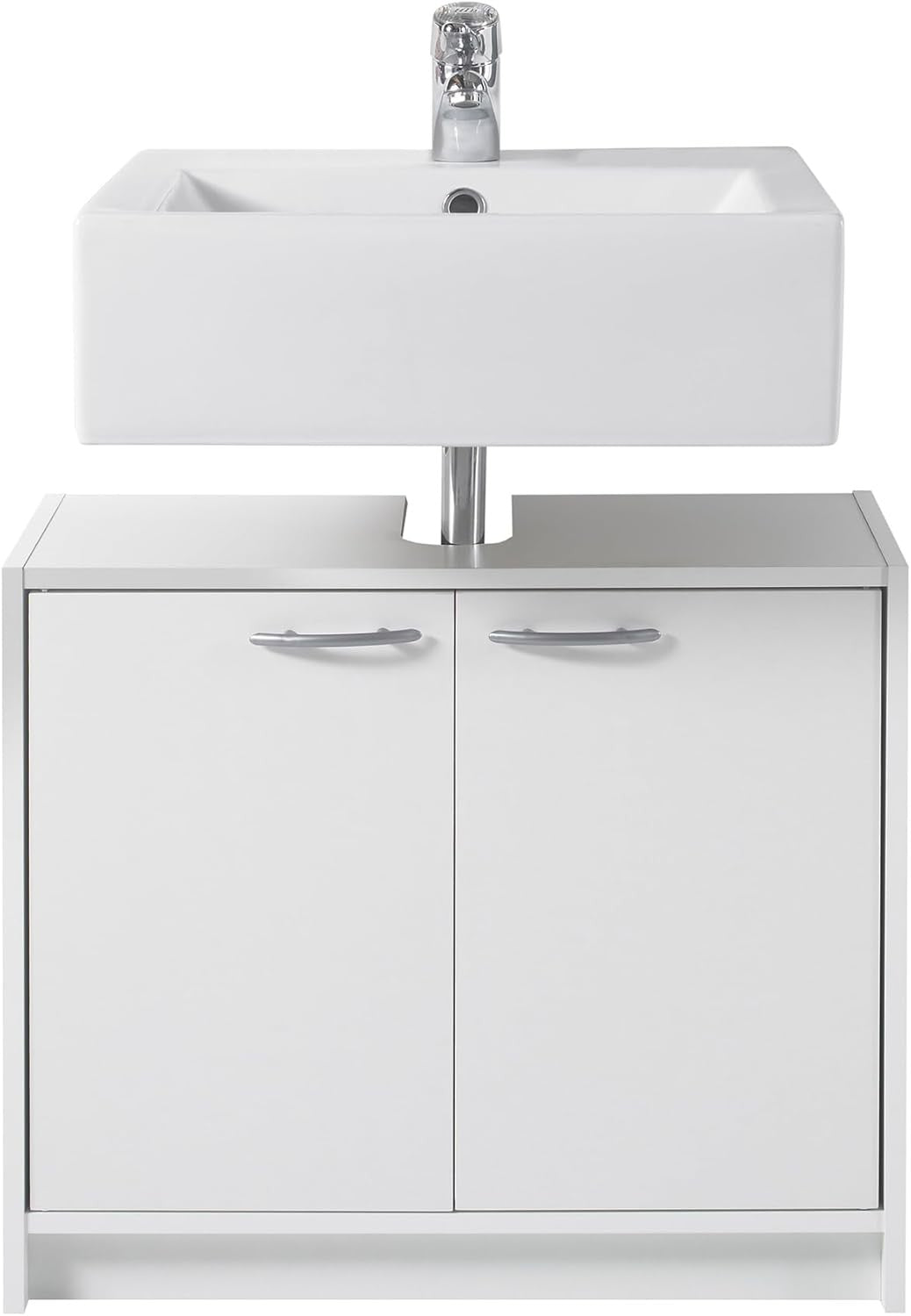 White Under Sink Bathroom Cabinet 65x53x55cm Modern Storage Cupboard Unit