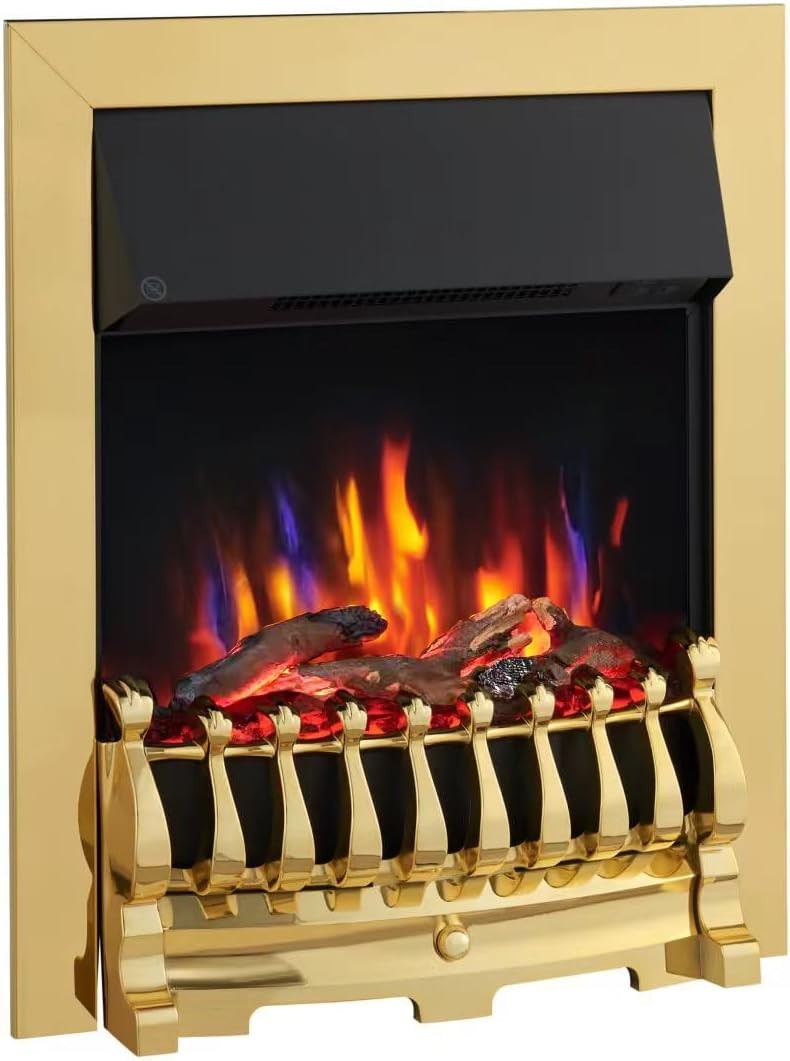 16" Electric Fireplace Insert Heater Polished Brass 2000W 9 Flame Effects
