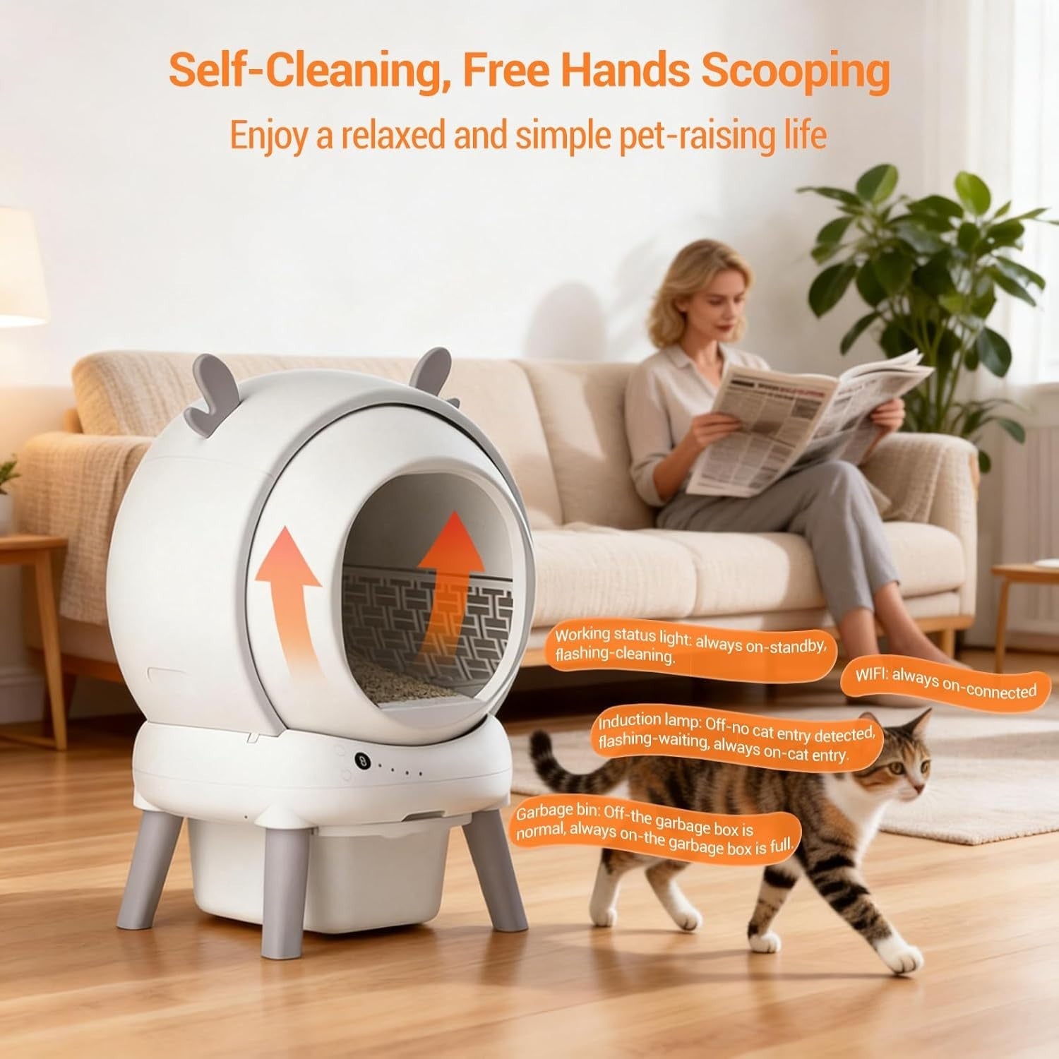 Self Cleaning Cat Litter Box APP Control 65L Auto Multi Cat Toilet