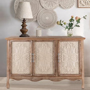 French Country Buffet Cabinet with 3 Doors Large Storage Natural Wood