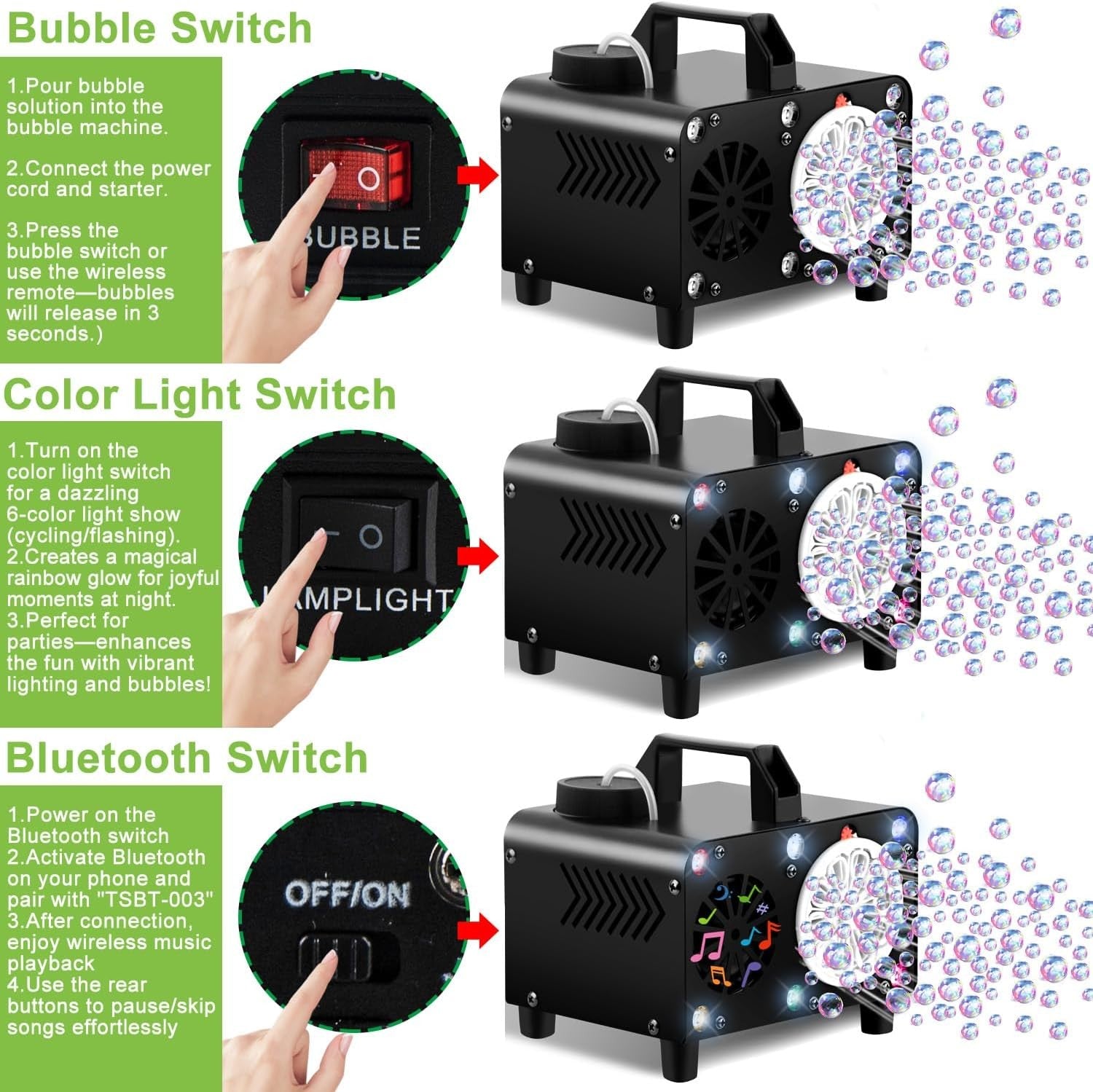 Bluetooth Speaker Bubble Machine LED Lights Remote Party Maker
