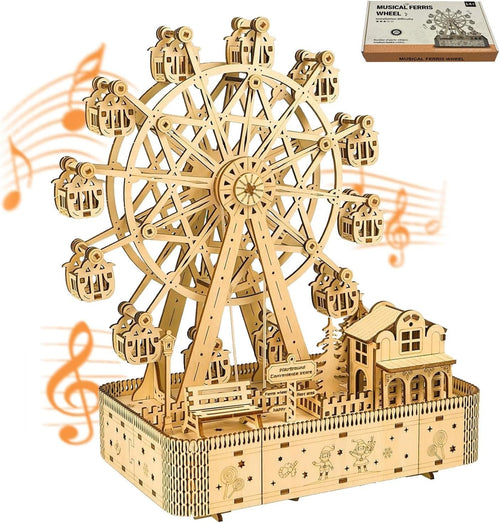 DIY Wooden Ferris Wheel Puzzle Kit – Music Box Model w/ LED Lights Gift