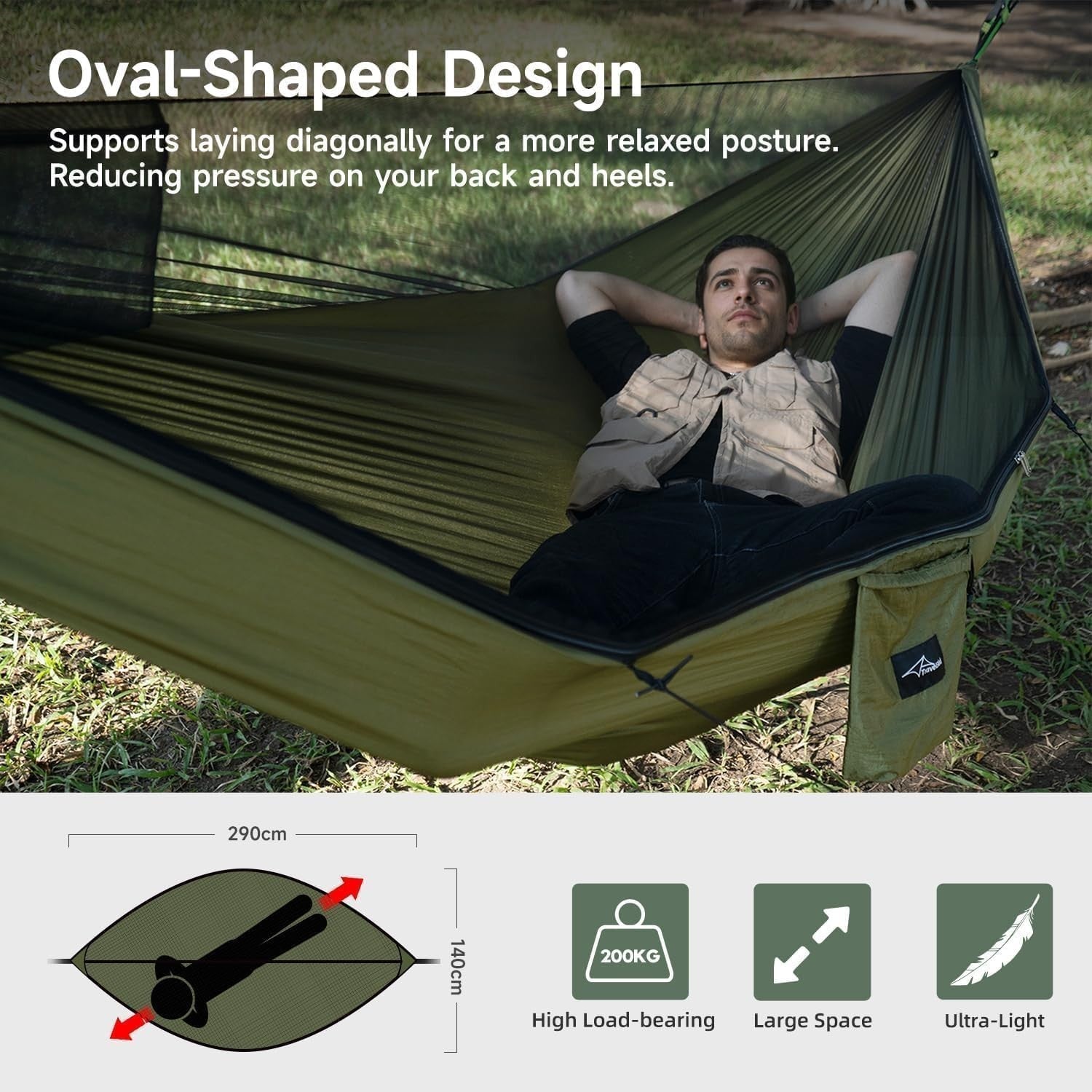 Camping Hammock with Mosquito Net & Tree Straps | Lightweight, 290x140CM