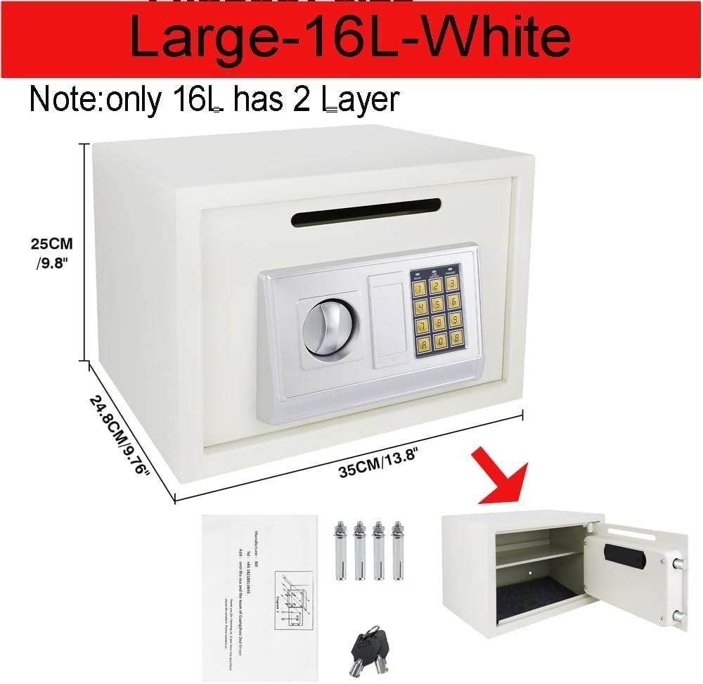 16L Digital Safe Box Electronic Keypad Lock Cash Security Cabinet