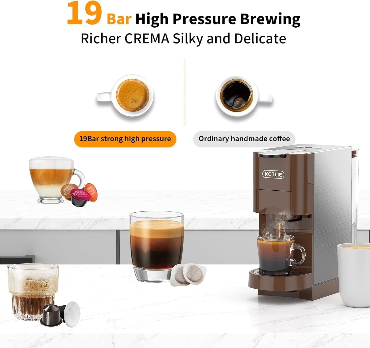 4-in-1 Multi Capsule Espresso Coffee Maker | 19Bar Pump | 800ml Tank