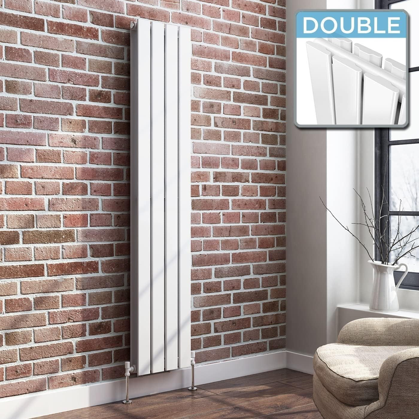 Slim Vertical Double Panel Radiator 1600x306mm White – Bathroom & Kitchen