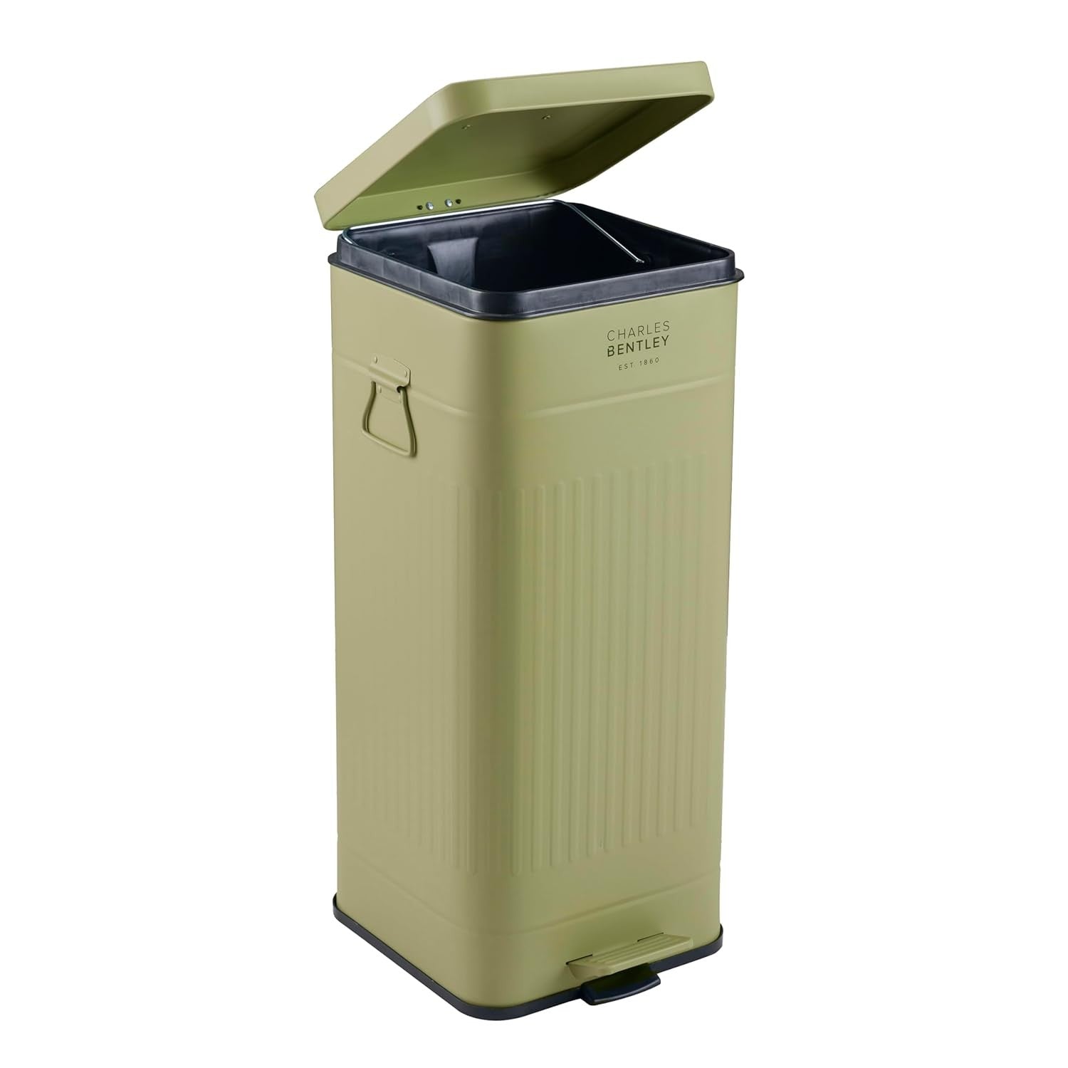 30L Kitchen Pedal Bin | Steel Retro Square Waste Can Sage Green