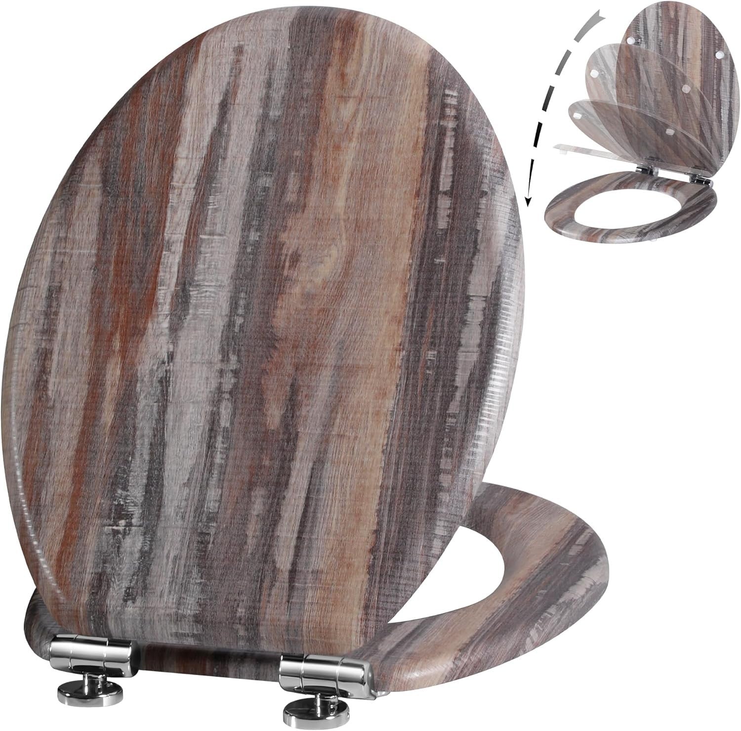 Soft Close Wooden Toilet Seat | Quick Release Adjustable Hinges 45x37cm Oval
