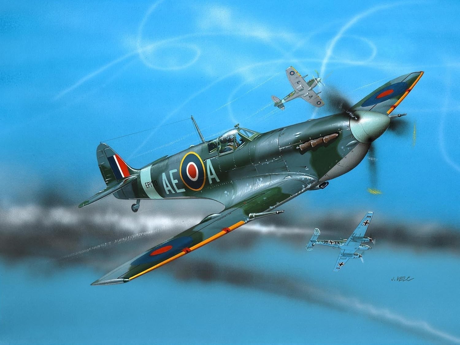Unpainted 1:72 Scale Spitfire Mk.V Model Kit - 39 Pieces, 14cm Wingspan