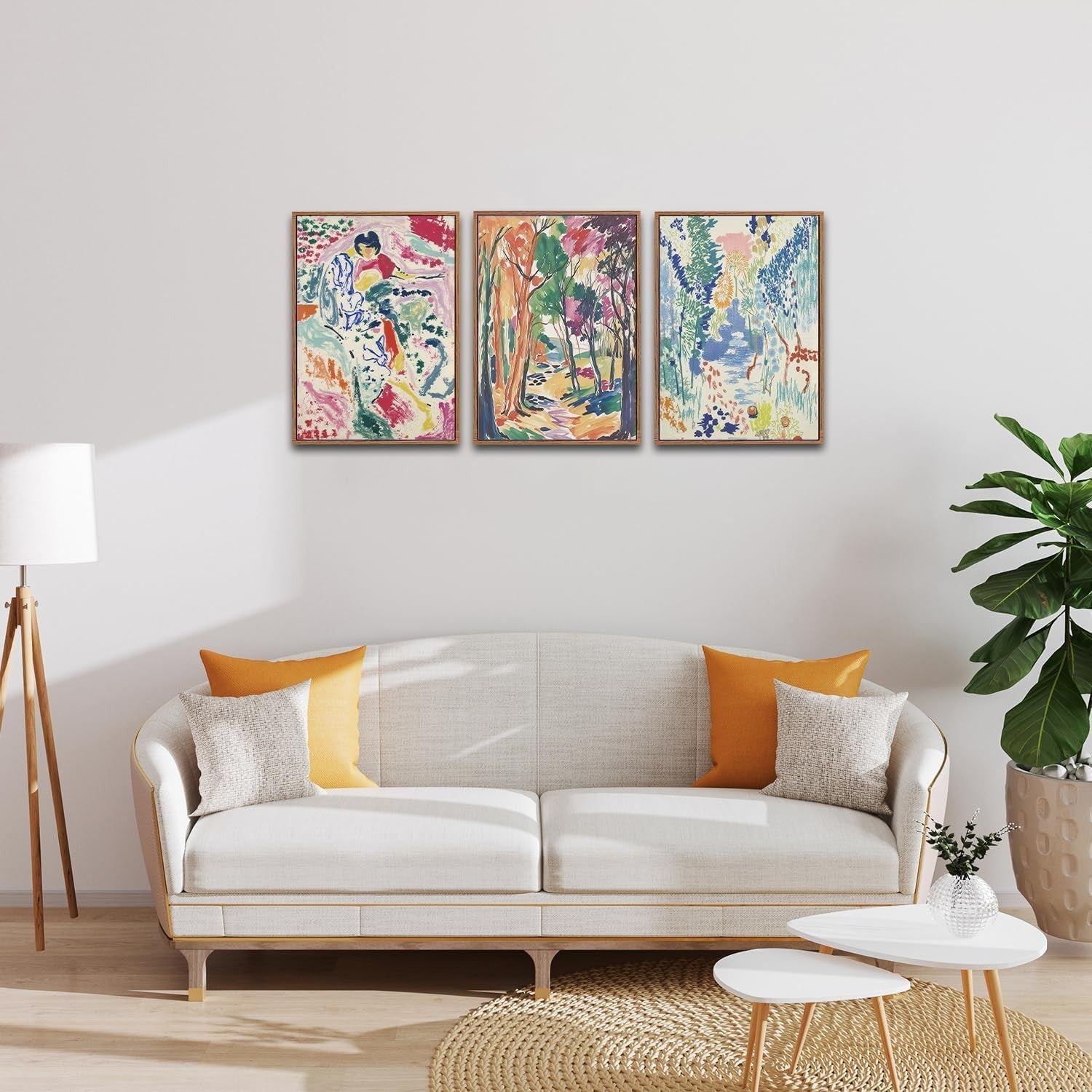 Modern Abstract Gallery Framed Canvas Wall Art Set of 3 Colourful Prints