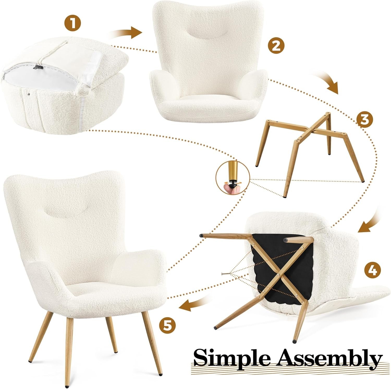 Sherpa Boucle Armchair High Back Tub Lounge Chair Ivory