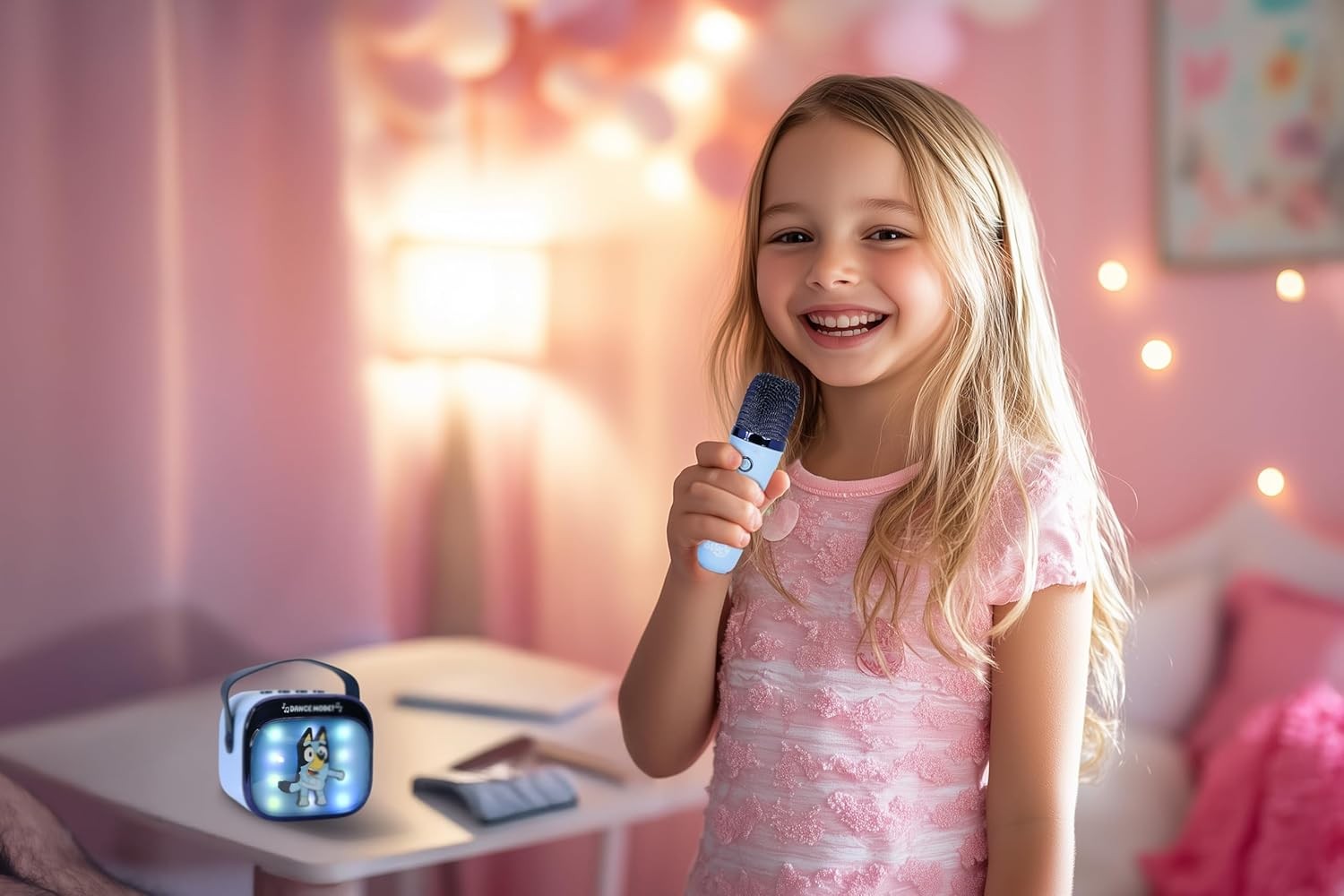Kids Karaoke Machine Bluetooth Speaker LED Lights Mic Portable