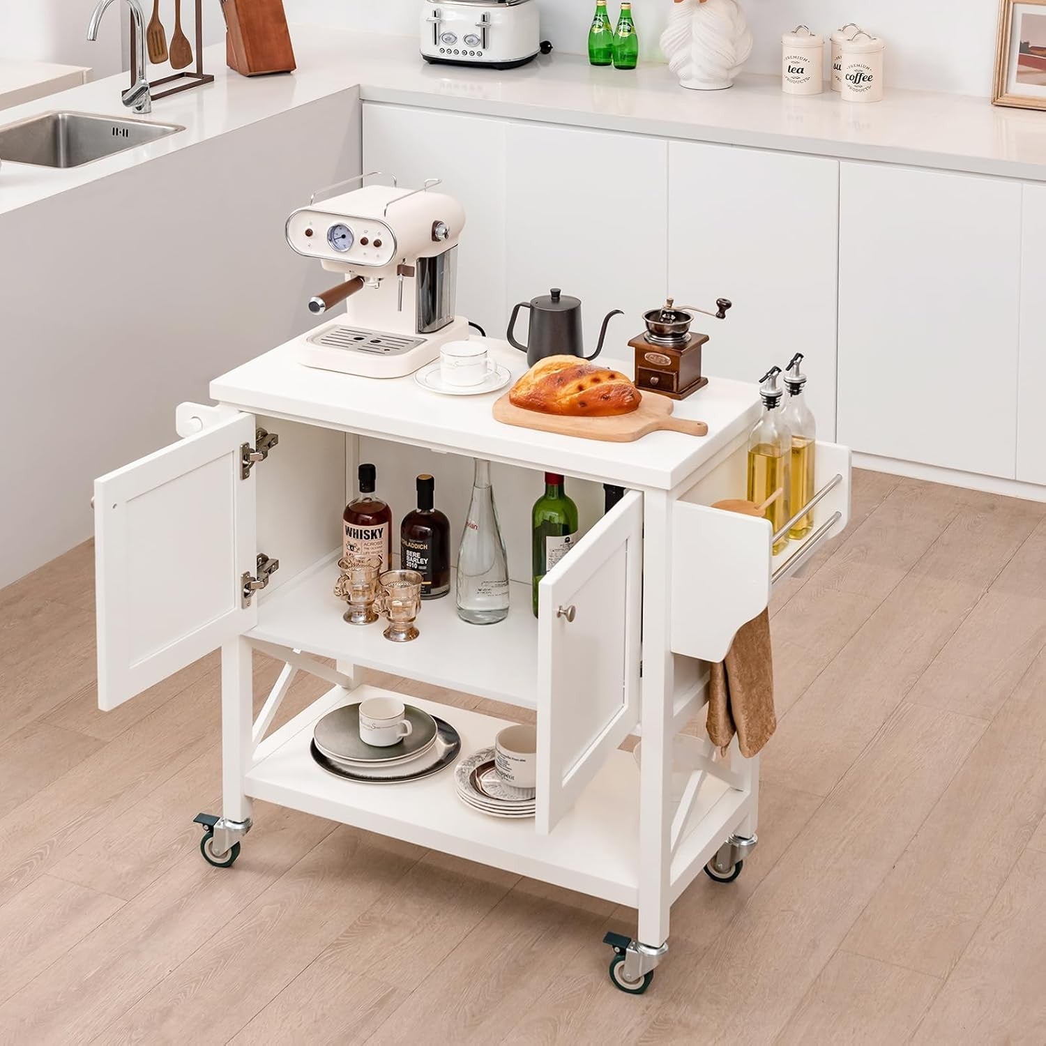 Kitchen Island Trolley Rolling Storage Cart Cabinet Spice Rack Wheels