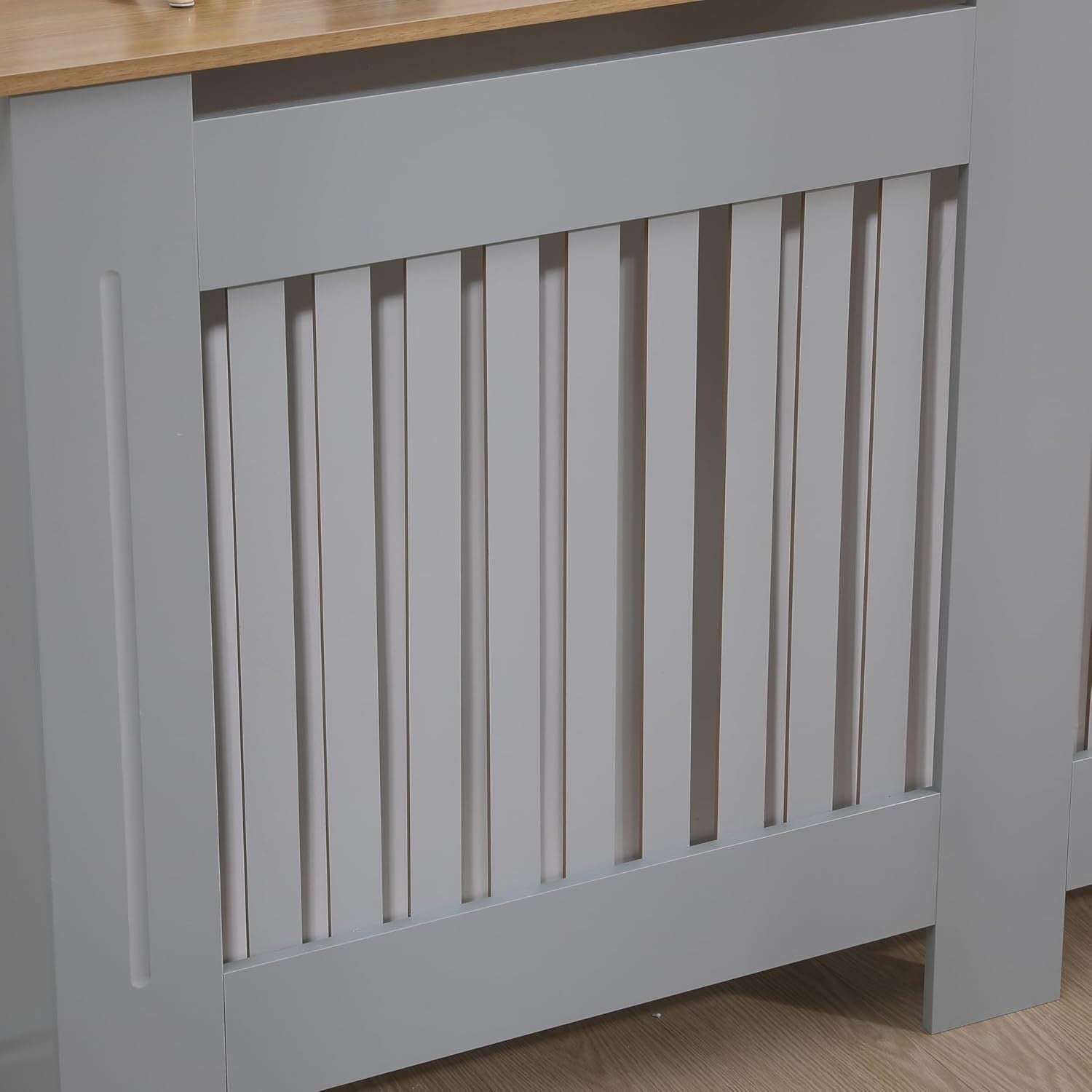 Large Grey Radiator Cover Modern Slatted MDF Wood Grill Cabinet 152x82x19cm