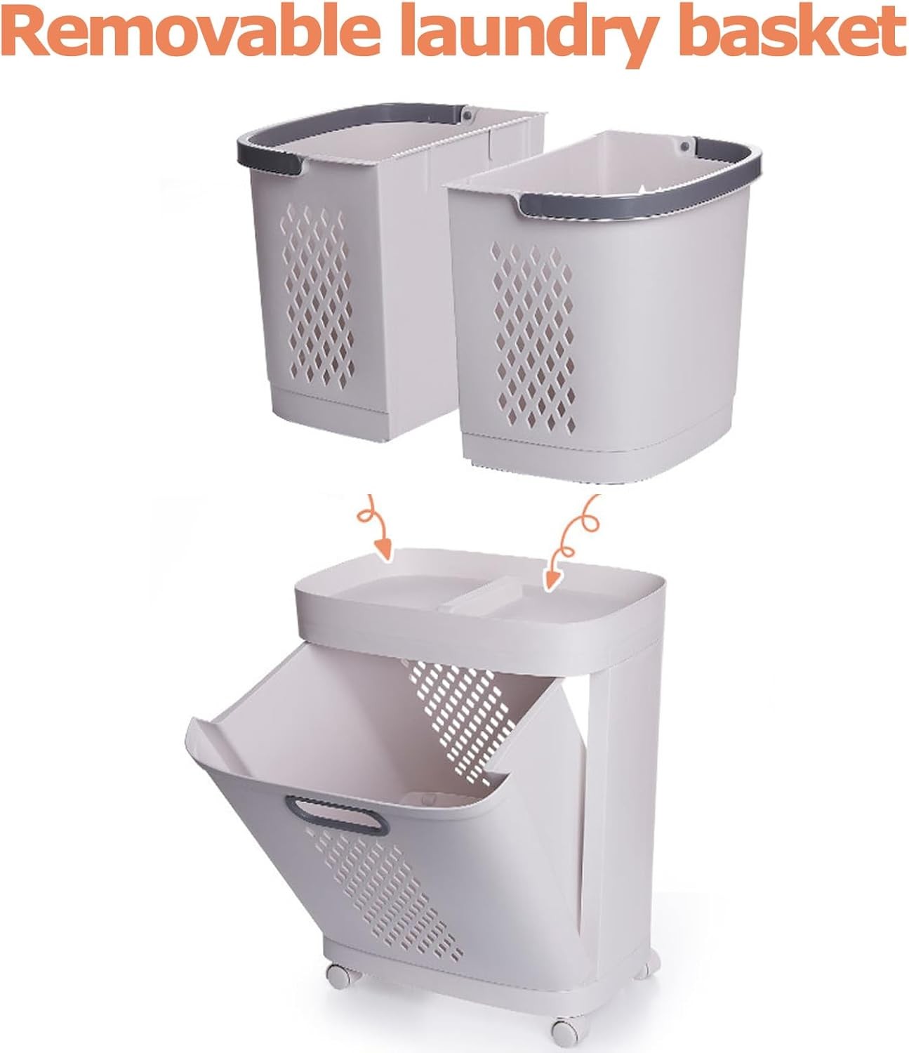 3-Section Laundry Basket on Wheels | Large PP Hamper with Bottom Door | Slim Sto