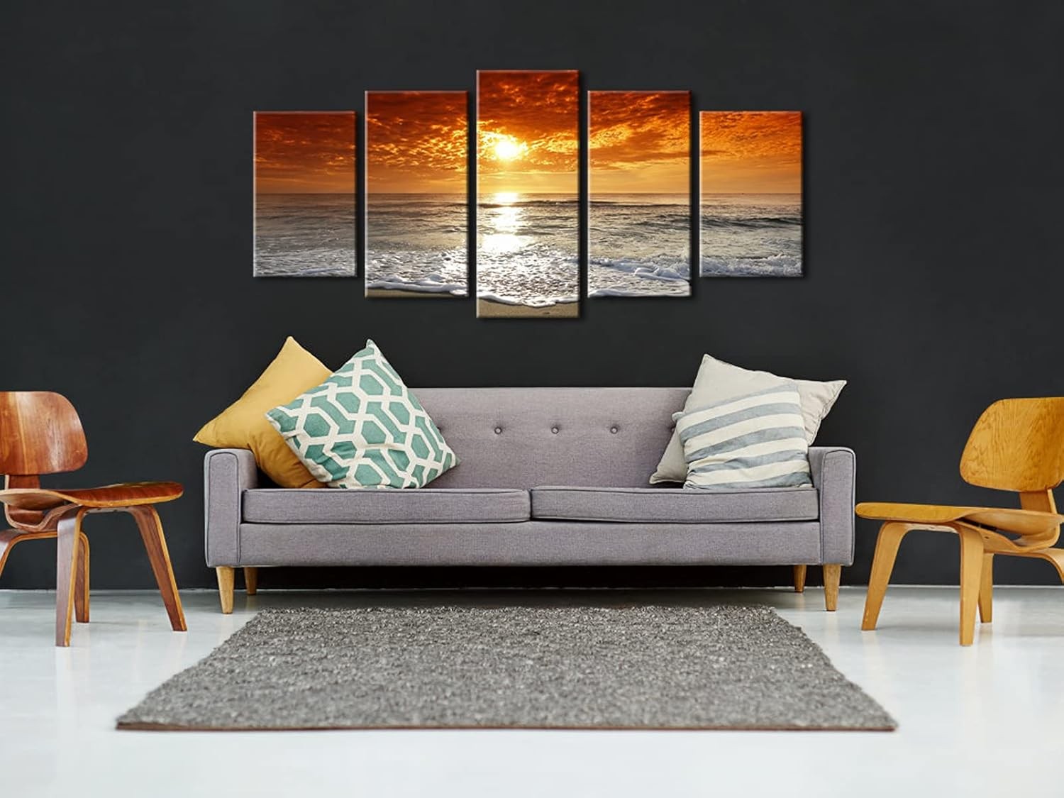 5 Panel Sunset Beach Canvas Wall Art Framed Ocean Seascape Print