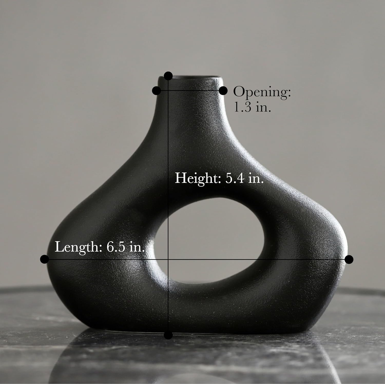 Black Ceramic Donut Vase Set Modern Nordic Hollow Decor Table Display