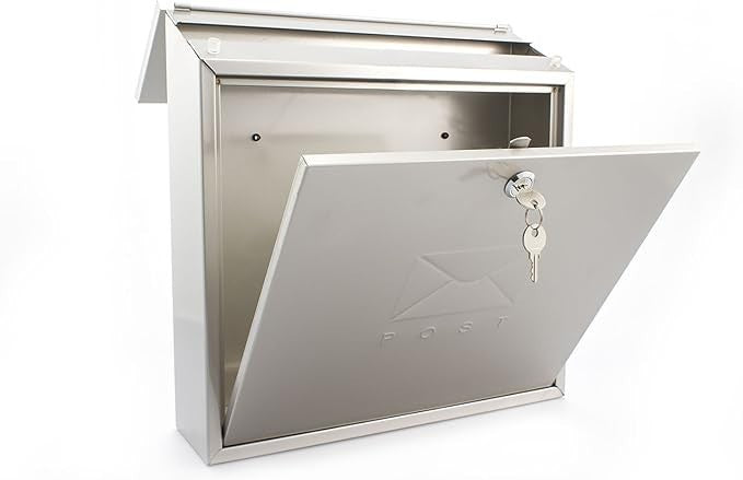 Wall Mounted Lockable Mailbox Stainless Steel Weatherproof Dual Access 368x368mm