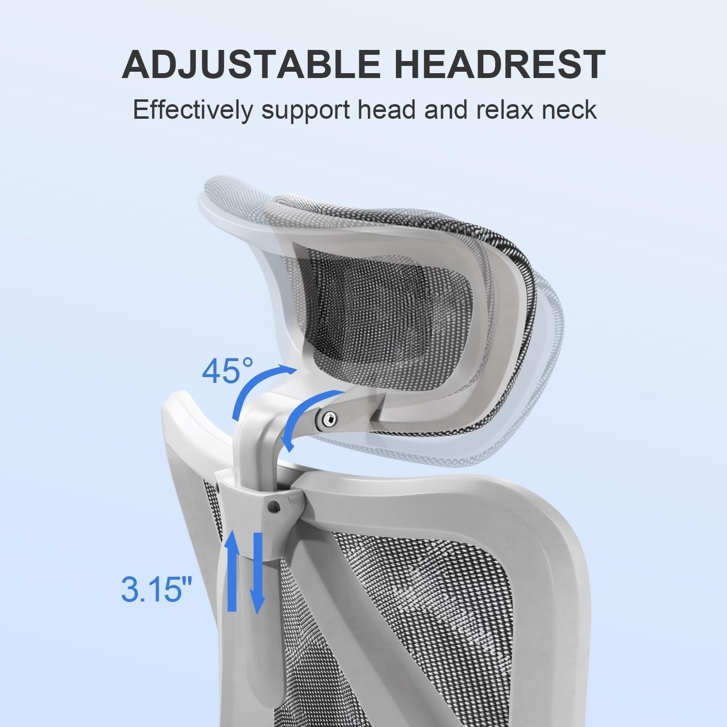 Ergonomic Office Chair Light Gray Mesh Back 3D Armrest Adjustable Headrest