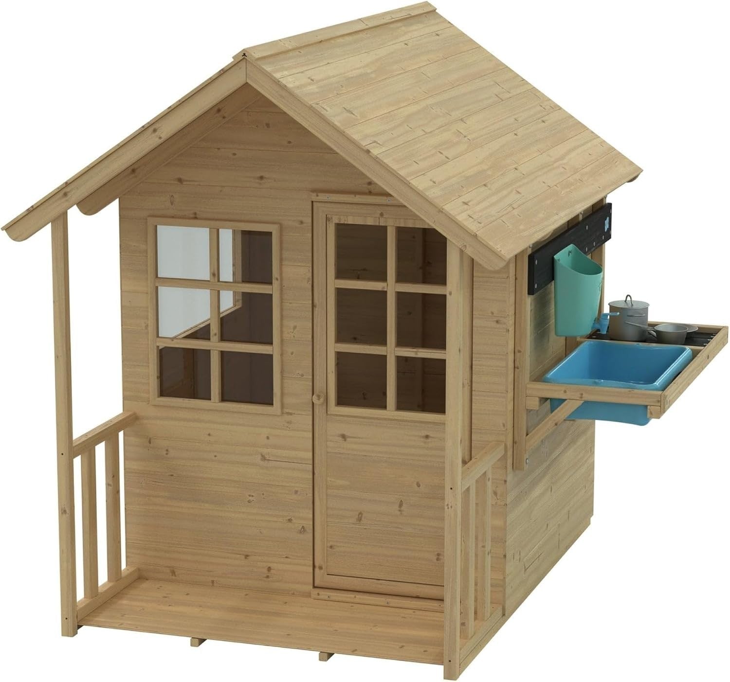 Wooden Kids Playhouse Cottage Outdoor Garden w Mud Kitchen Floor Veranda
