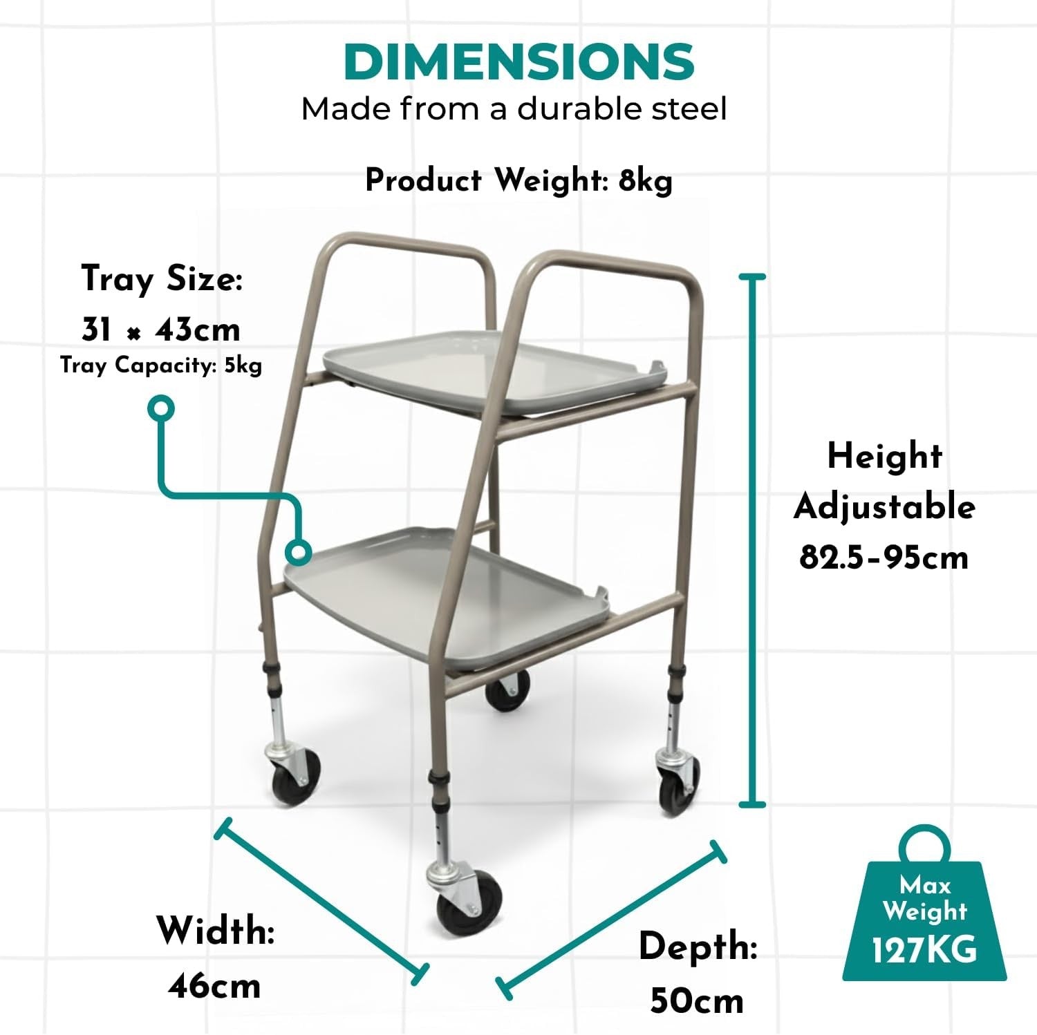 Home Helper Mobility Trolley with Wheels Height Walking Aid Trays