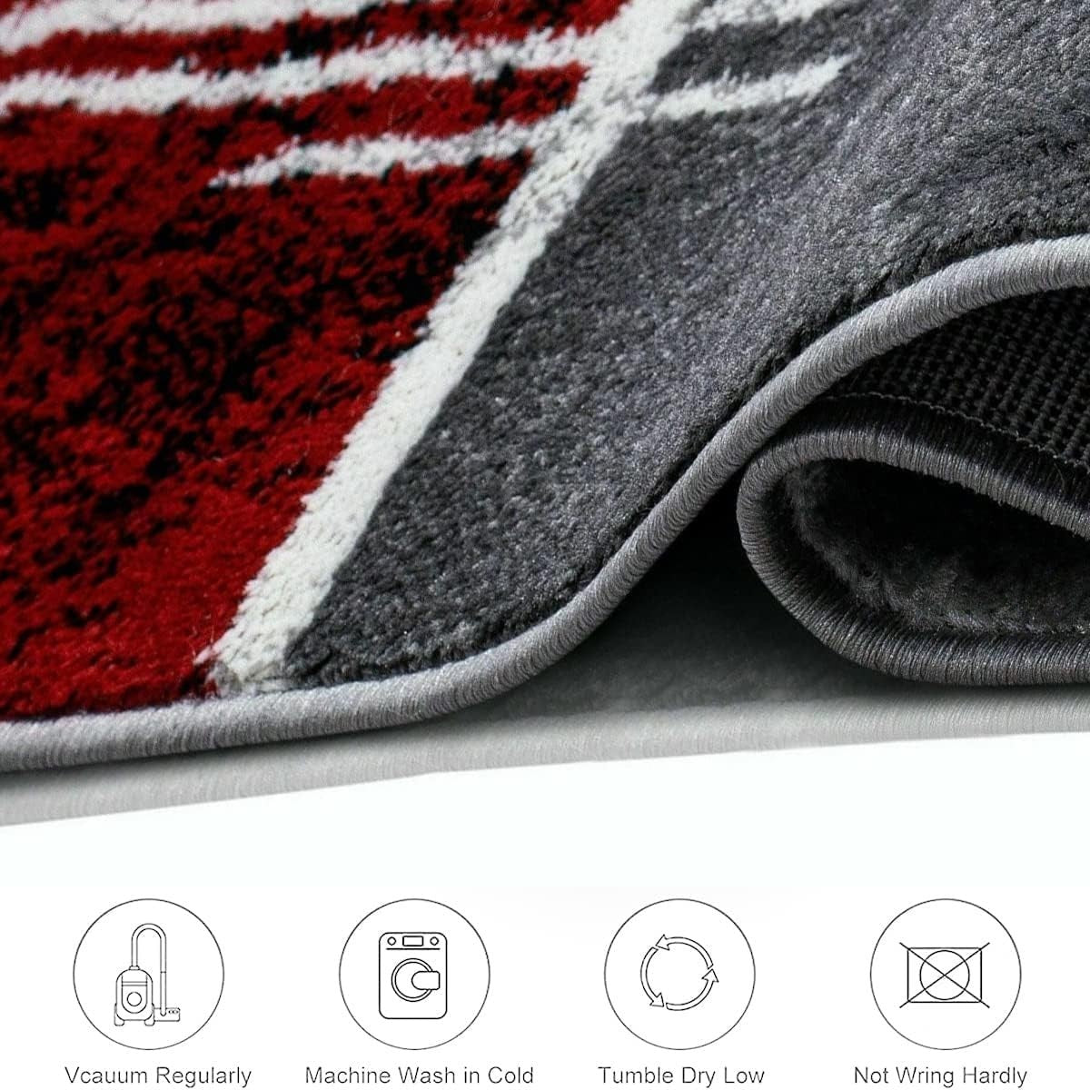 Soft Thick Pile Area Rug 6x9 Modern Red Grey Large Living Room Carpet