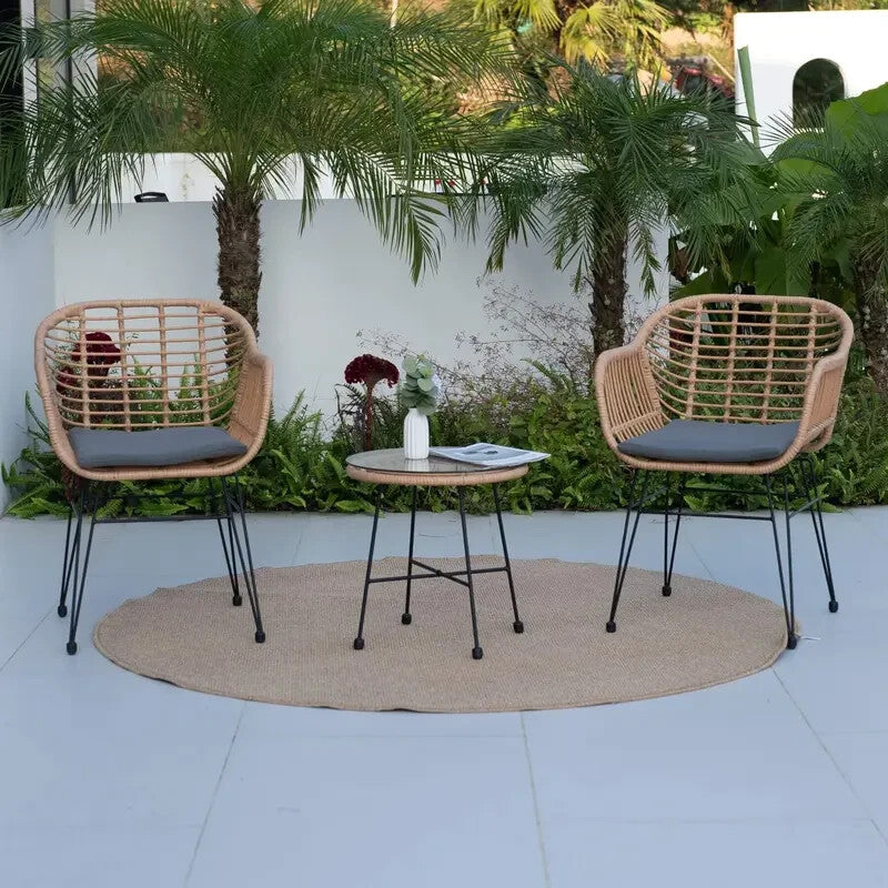 Rattan Bistro Set 2 Chairs Table Outdoor Garden Patio Furniture Glass Top