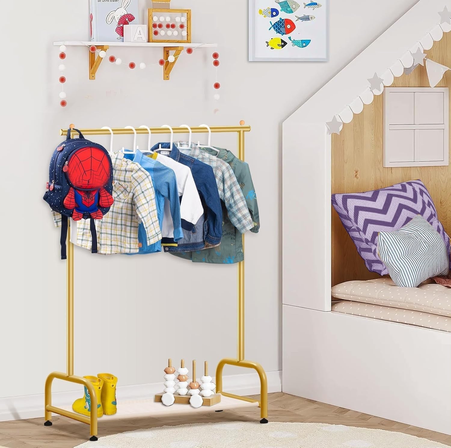 Kids Gold Clothes Rail Baby Dress Up Rack with Shelf