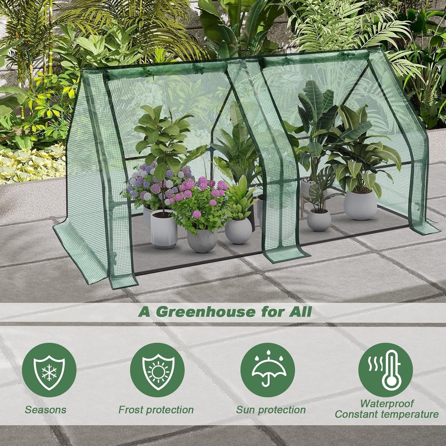 Mini Garden Greenhouse 180x90x90cm with Roll-Up Windows & PE Cover for Plants