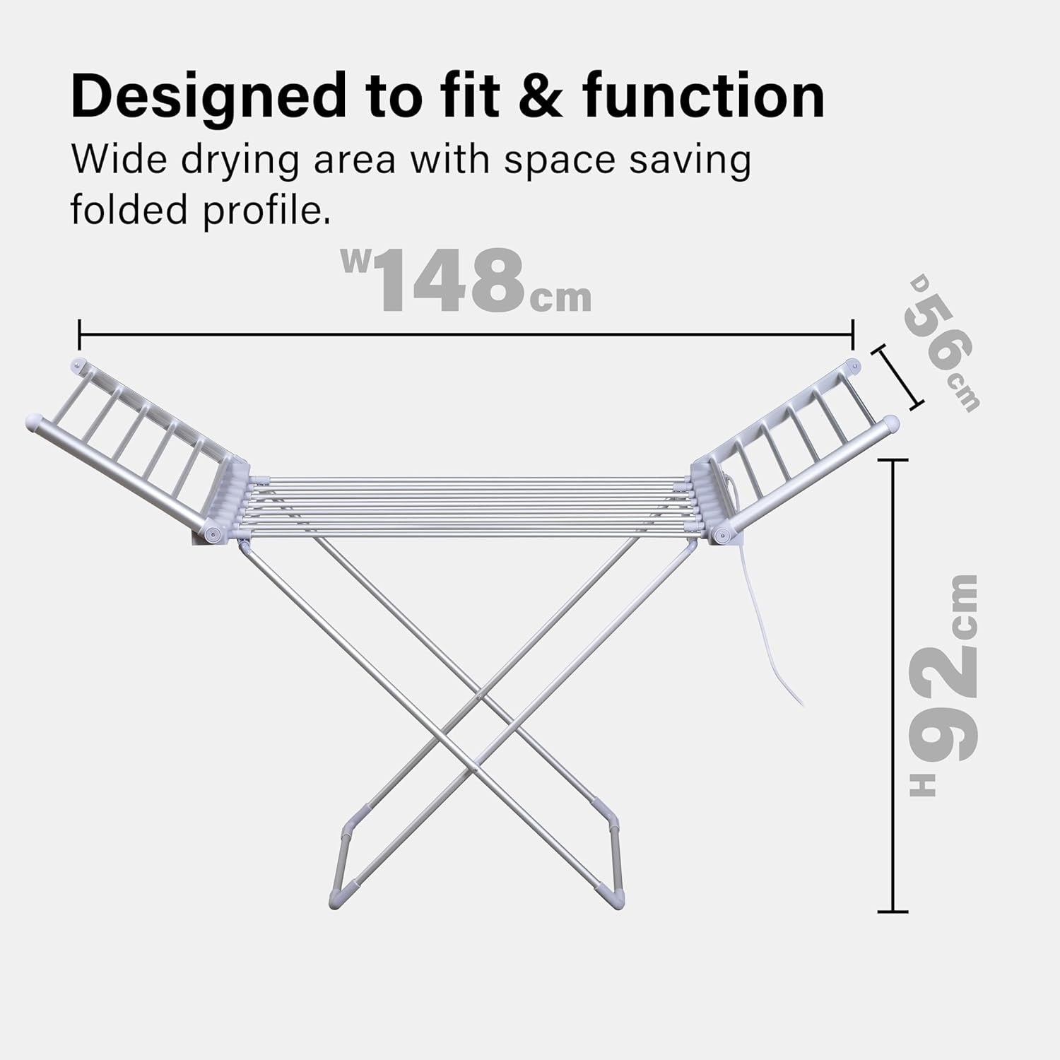 Heated Clothes Airer Electric Folding Winged Dryer 14m Indoor Drying Rack